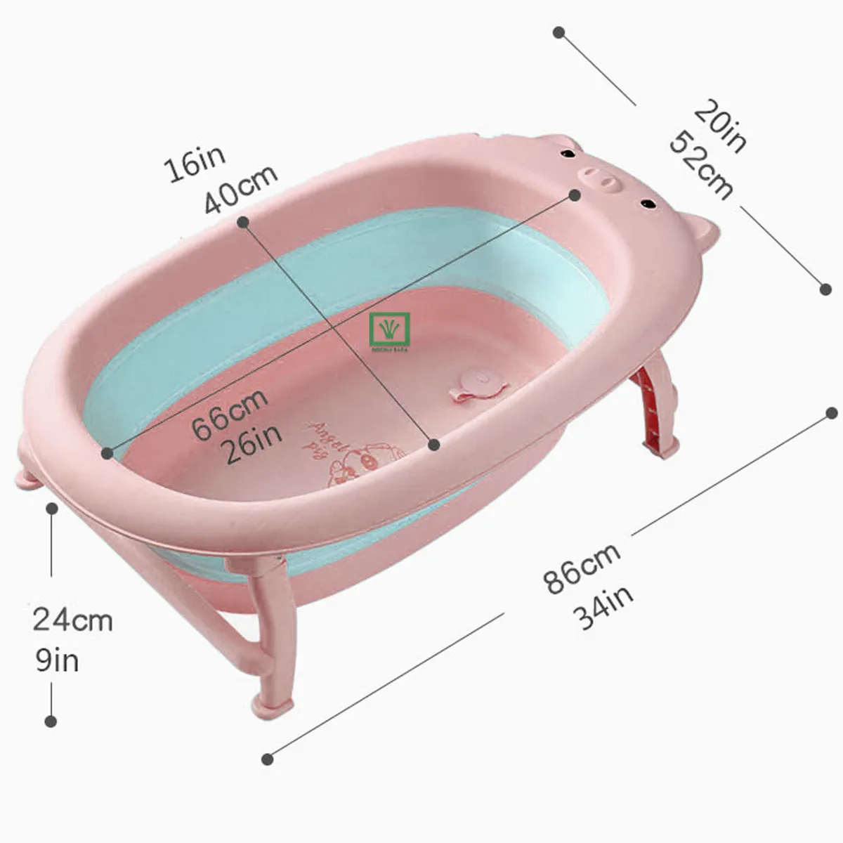 BAÑERA TINA DE BAÑO PLEGABLE CHANCHITO ROSADO - 7