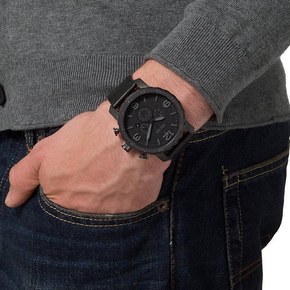 RELOJ FOSSIL HOMBRE ANÁLOGO JR1354 NATE CUERO NEGRO - 5