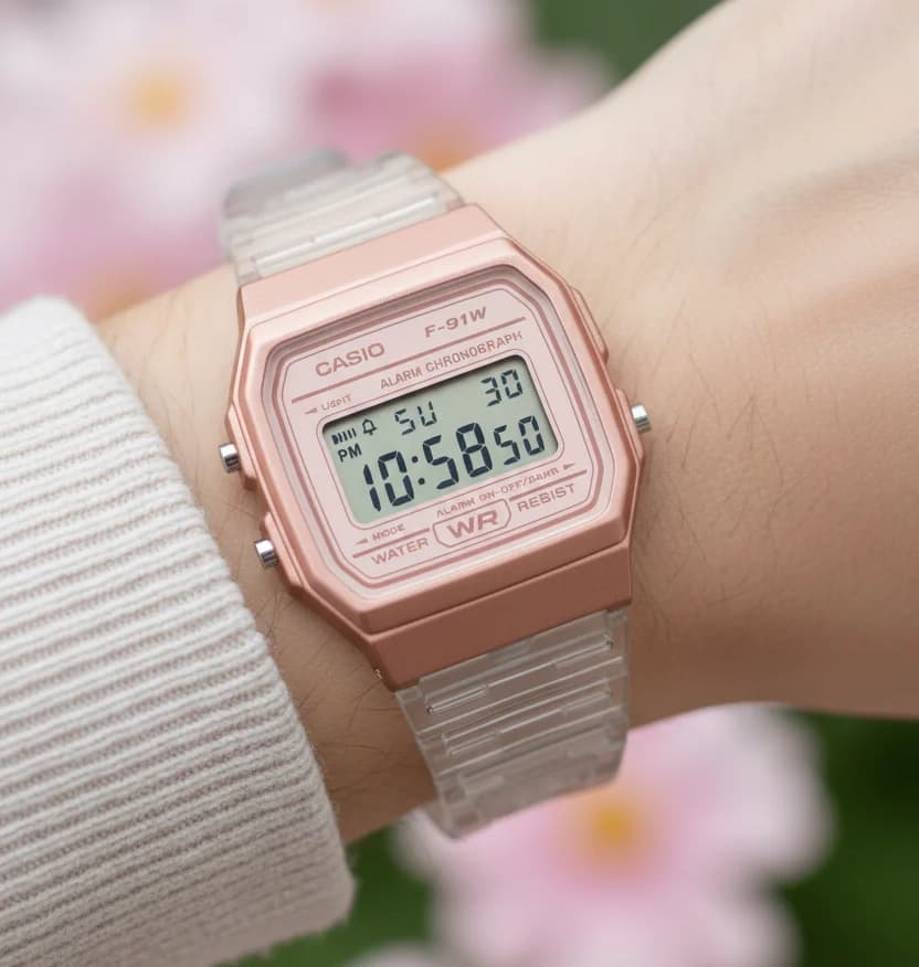 RELOJ DE RESINA CASIO F-91WS-7A3 CORREA TRANSPARENTE - 4
