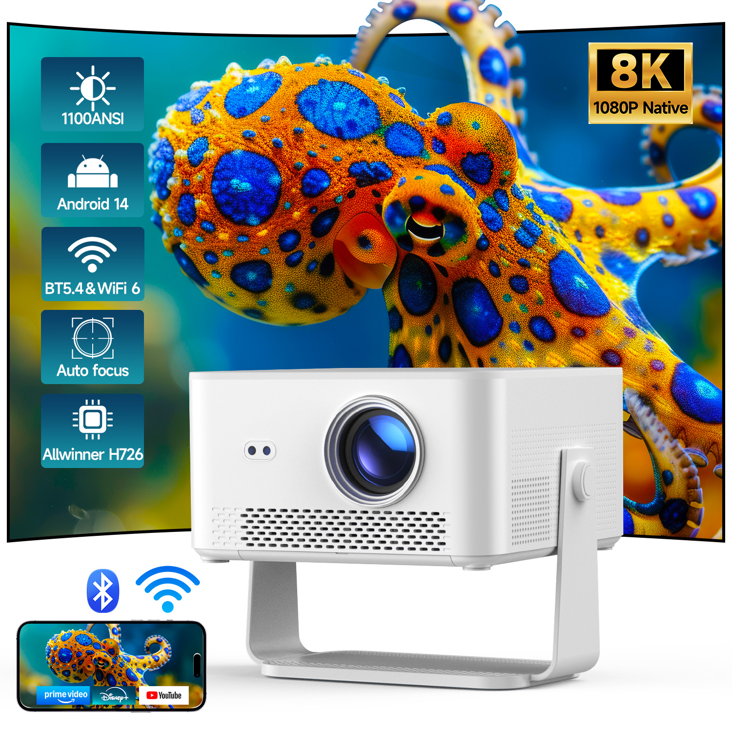 PROYECTOR HY450 MAX MAGCUBIC 8K 1100ANSI AUTOFOCUS ANDROID14 - 1