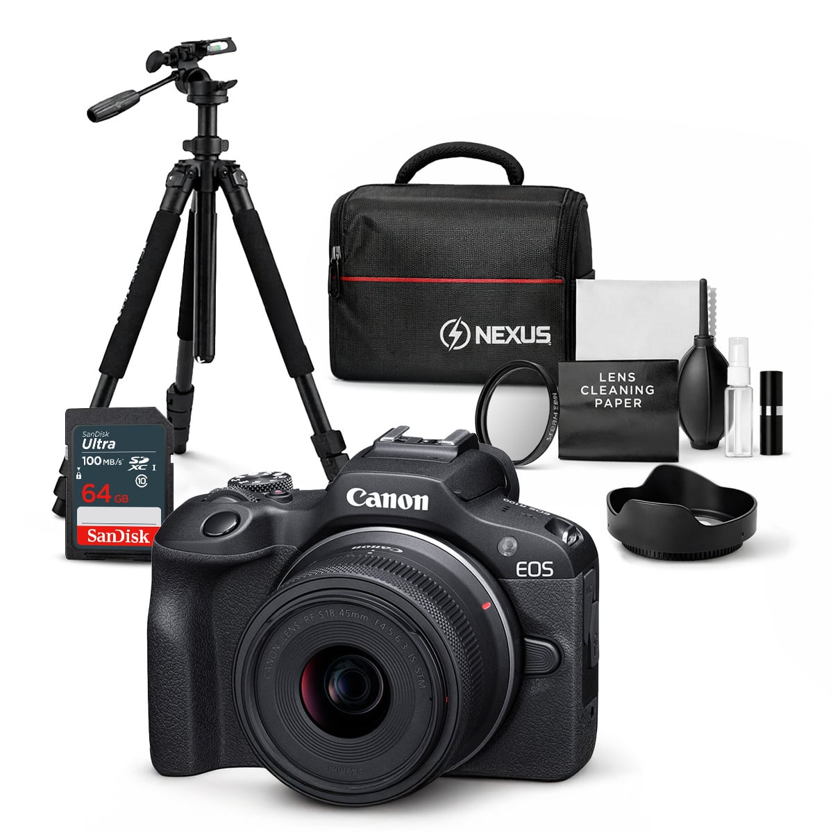 CÁMARA CANON MIRRORLESS EOS R100 24.1MPX + LENTE RF S 18-45MM F/4.5-6.3 IS STM + KIT ULTIMATE - 1