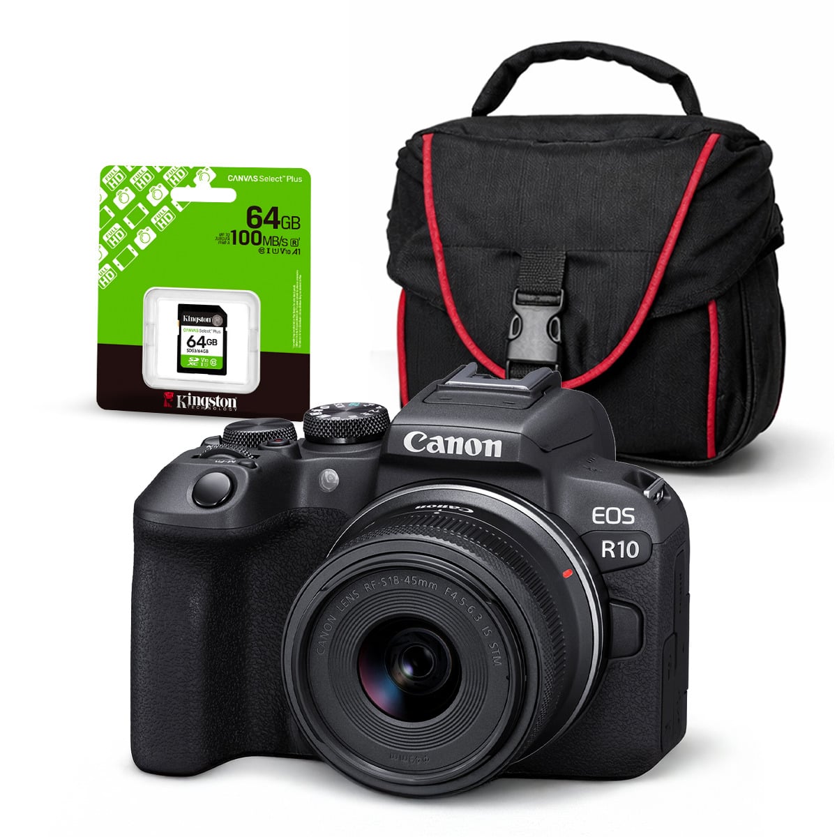 CÁMARA CANON R10 FULL HD 1920 X 1080 24.2MPX EOS + LENTE RF-S 18-45MM + KIT BÁSICO ACCESORIOS - 1
