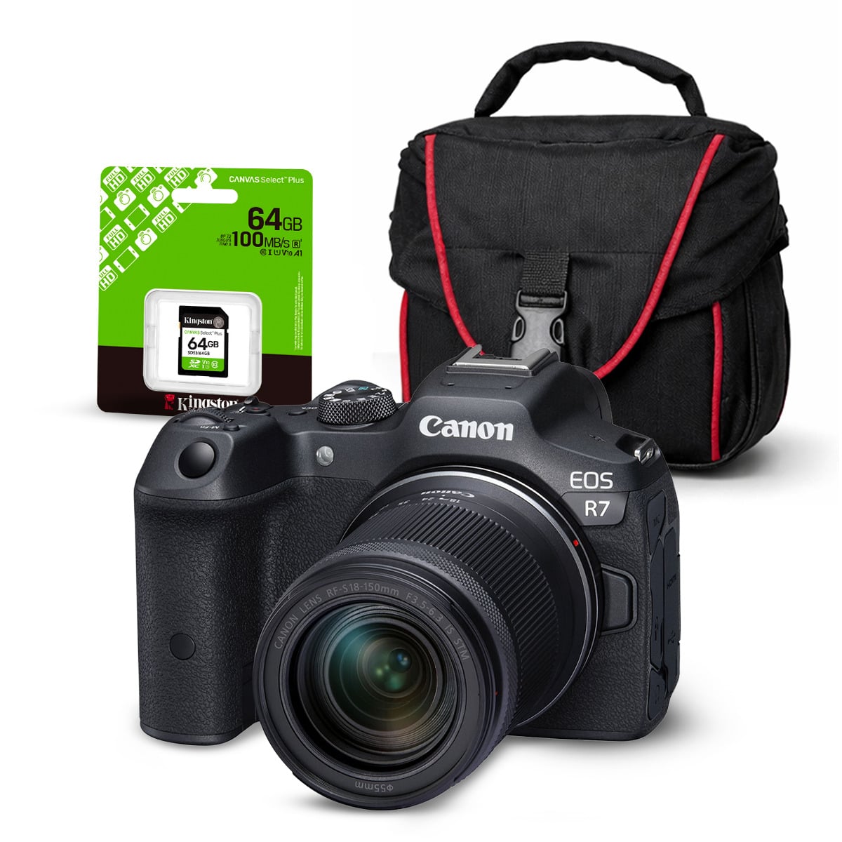 CÁMARA CANON EOS R7 4K CINEMA 32.5MPX + LENTE RF-S 18-150MM + KIT BÁSICO ACCESORIOS - 1