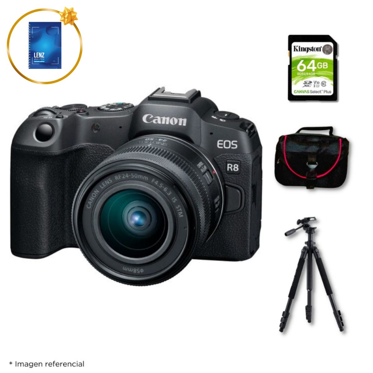 CÁMARA CANON EOS R8 + LENTE RF 24-50MM F45-63 IS STM + KIT DELUXE - 1