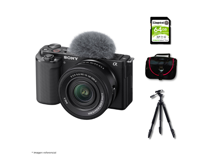 CÁMARA SONY ZV-E10 MIRRORLESS + LENTE 16-50MM F35-56 II + KIT DELUXE DE ACCESORIOS - 1