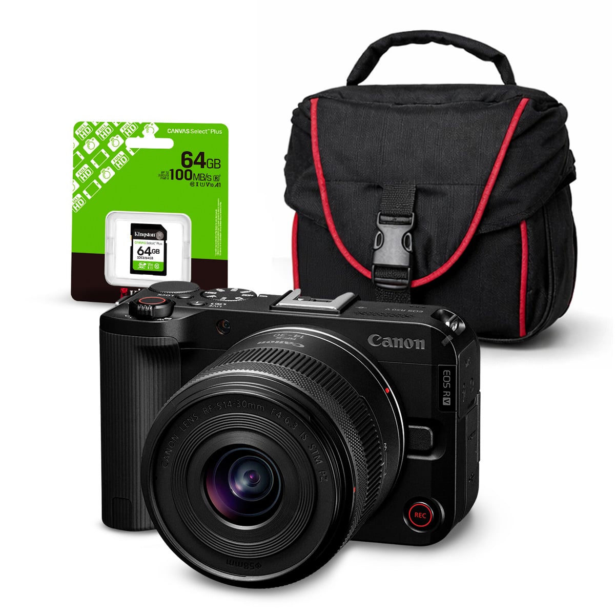 CÁMARA MIRRORLESS EOS R50V + LENTE RF-S 14-30MM F45-63 IS STM + KIT BÁSICO - 1