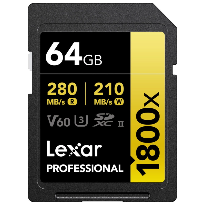 MEMORIA SDXC U3 V60 LEXAR PROFESSIONAL 64GB - W:210MB/S -R:280MB/S 1800X - 1