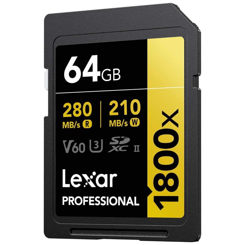 MEMORIA SDXC U3 V60 LEXAR PROFESSIONAL 64GB - W:210MB/S -R:280MB/S 1800X - 3