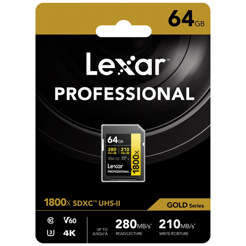 MEMORIA SDXC U3 V60 LEXAR PROFESSIONAL 64GB - W:210MB/S -R:280MB/S 1800X - 6