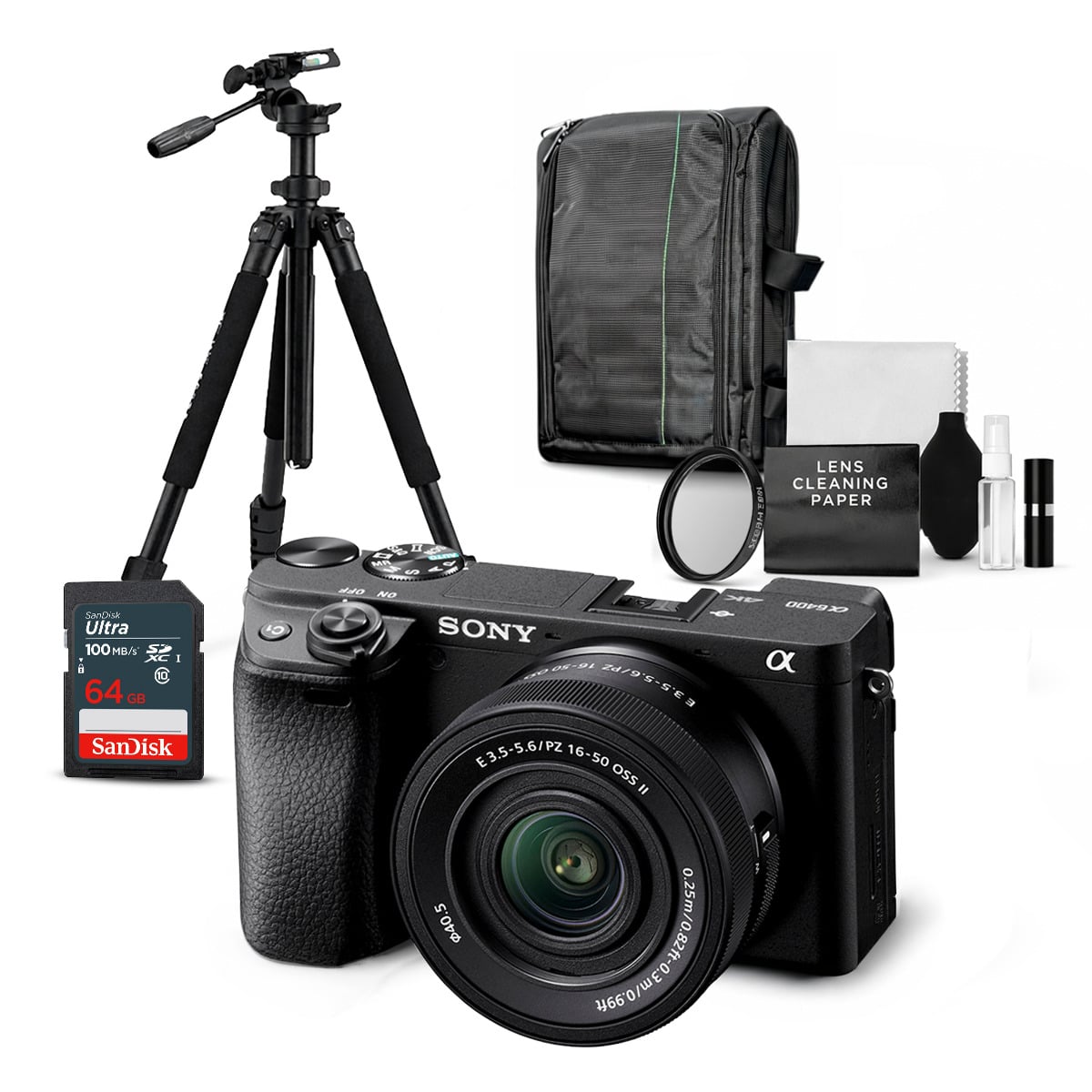 CÁMARA SONY ALPHA A6400 MIRRORLESS + LENTE 16-50MM II + KIT ULTIMATE DE ACCESORIOS - 1
