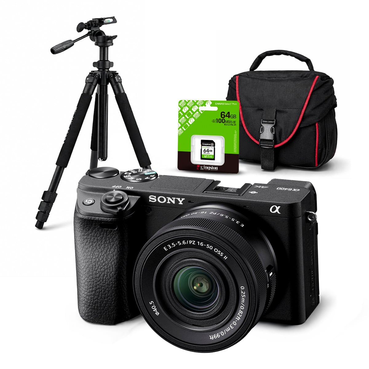 CÁMARA SONY ALPHA A6400 MIRRORLESS + LENTE 16-50MM II + KIT DELUXE DE ACCESORIOS - 1