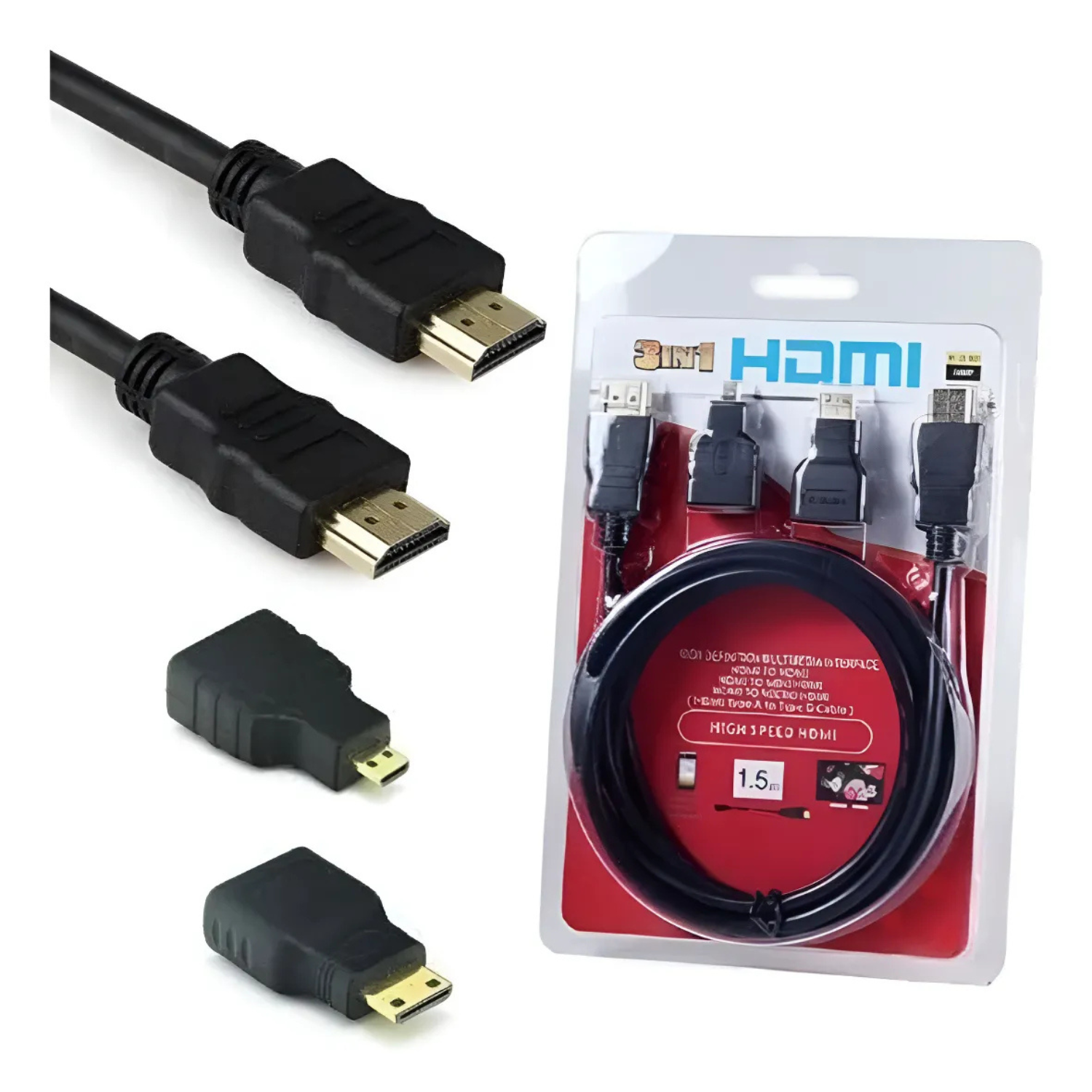 CABLE HDMI 3 EN 1 (CON ADAPTADOR MICRO HDMI Y MINI HDMI) - 3