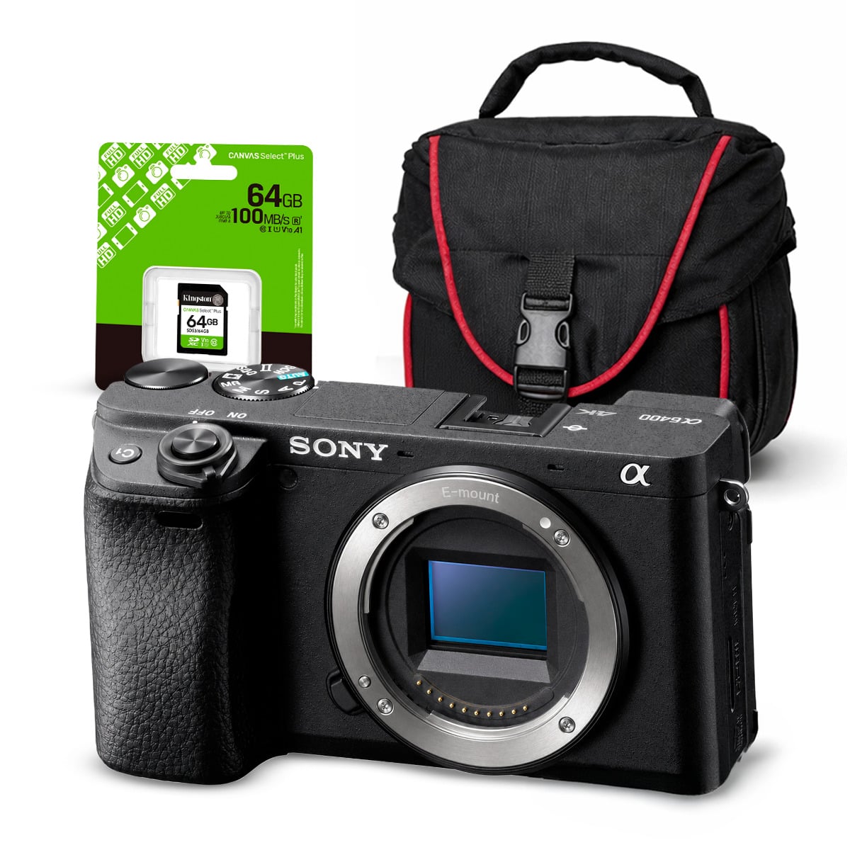 CÁMARA SONY ALPHA A6400 MIRRORLESS (CUERPO SOLO) + KIT BÁSICO DE ACCESORIOS - 1