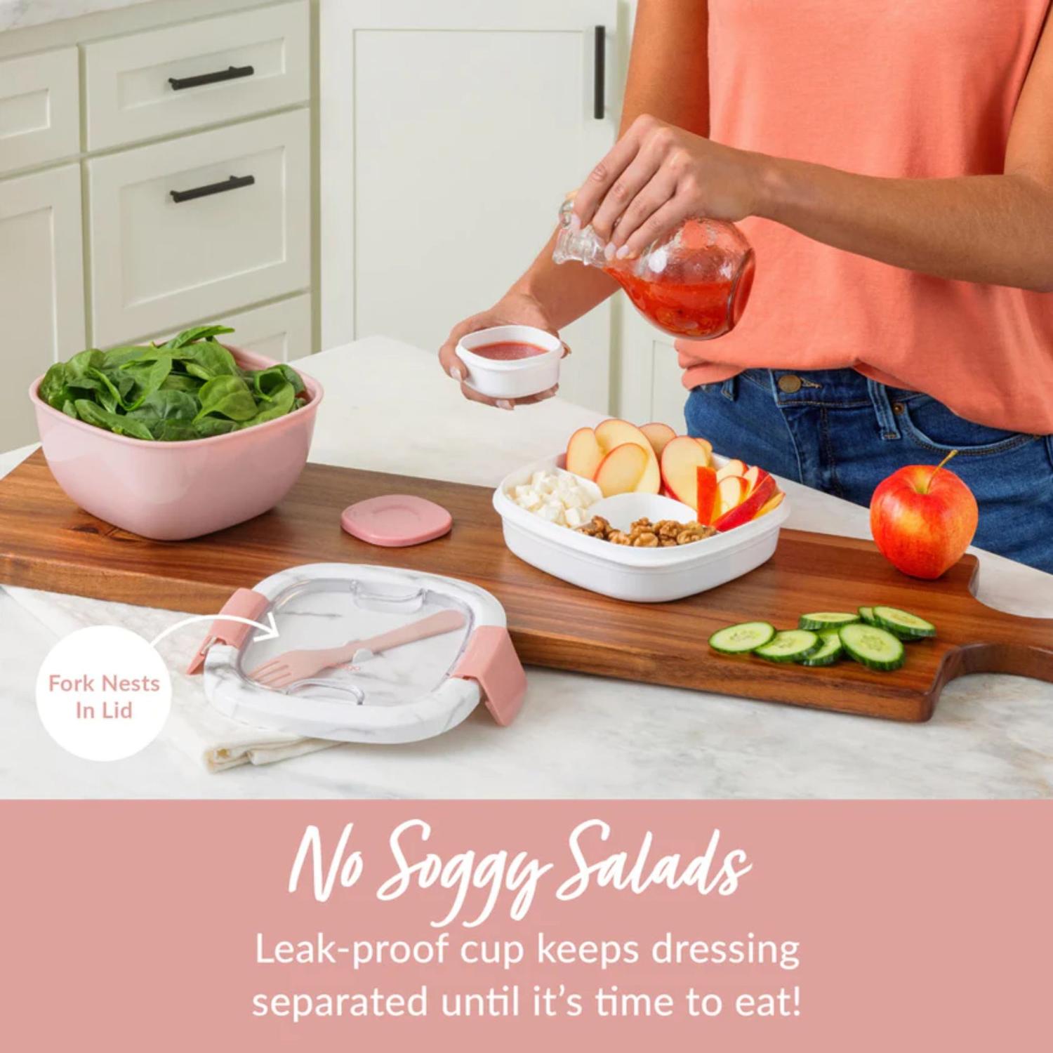 LONCHERA BENTGO BGOSAL M ROSADO PARA ENSALADA SALAD LUNCH BOX BLUSH MARBLE - 8
