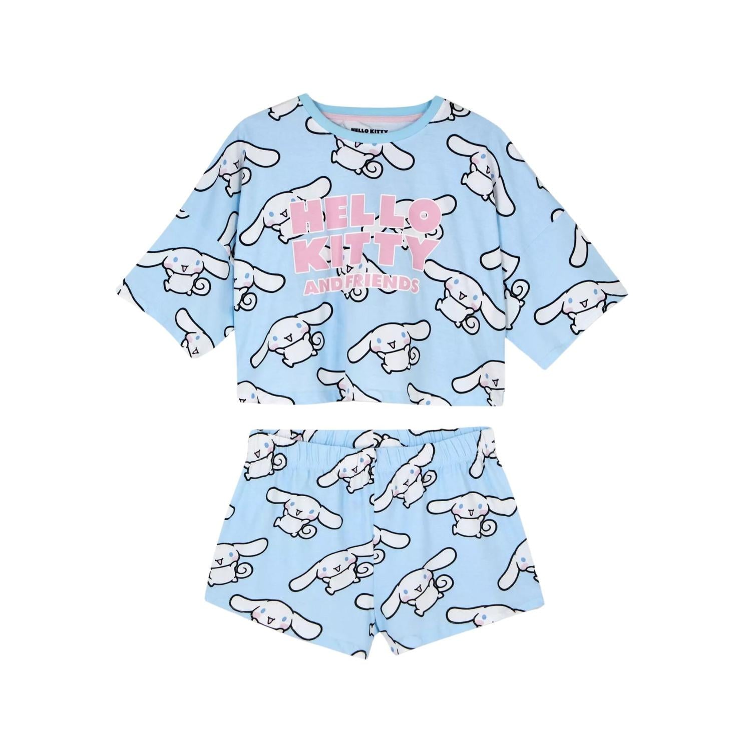 PIJAMA ALGODÓN MUJER SANRIO CELESTE 991114823505 HELLO KITTY Y FRIENDS CINNAMONROLL 2 PIEZAS - 1