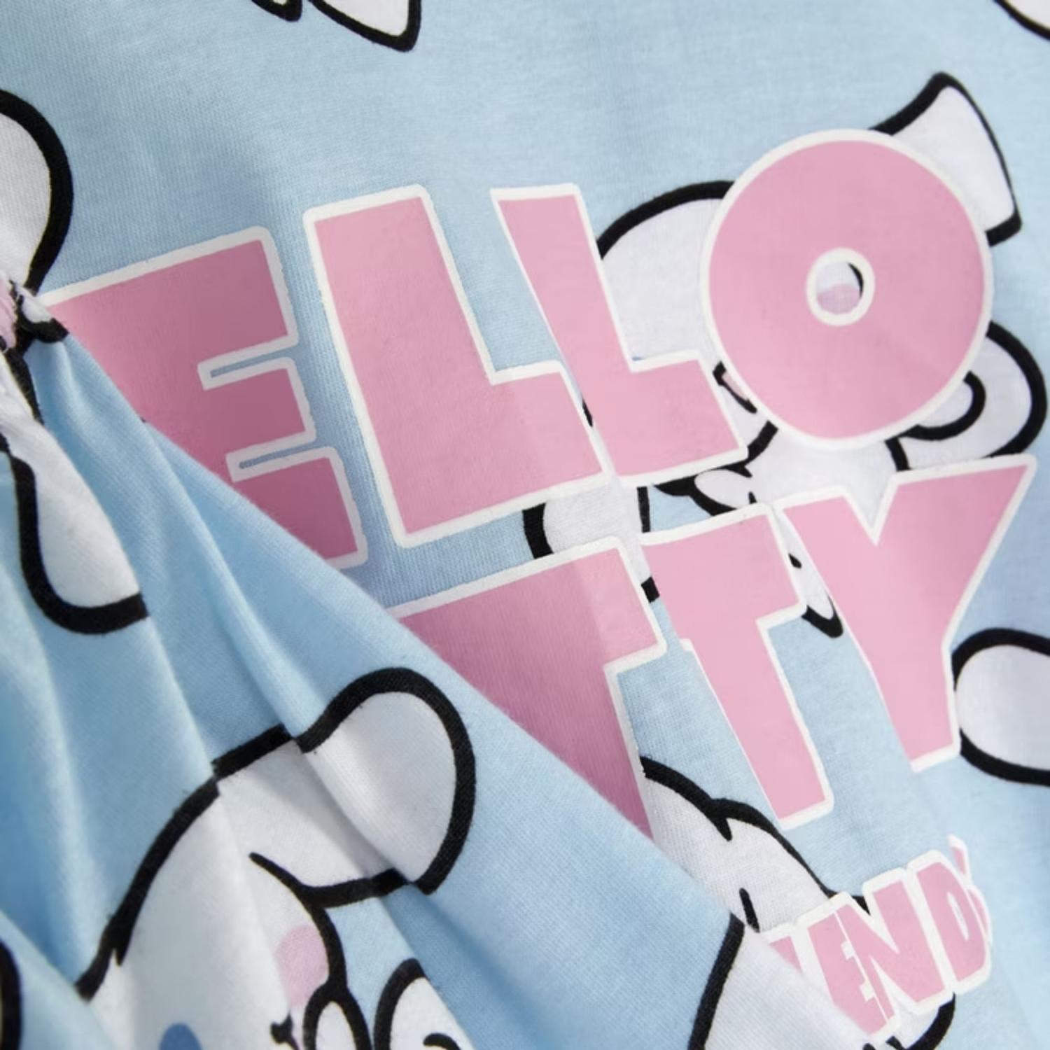 PIJAMA ALGODÓN MUJER SANRIO CELESTE 991114823505 HELLO KITTY Y FRIENDS CINNAMONROLL 2 PIEZAS - 2