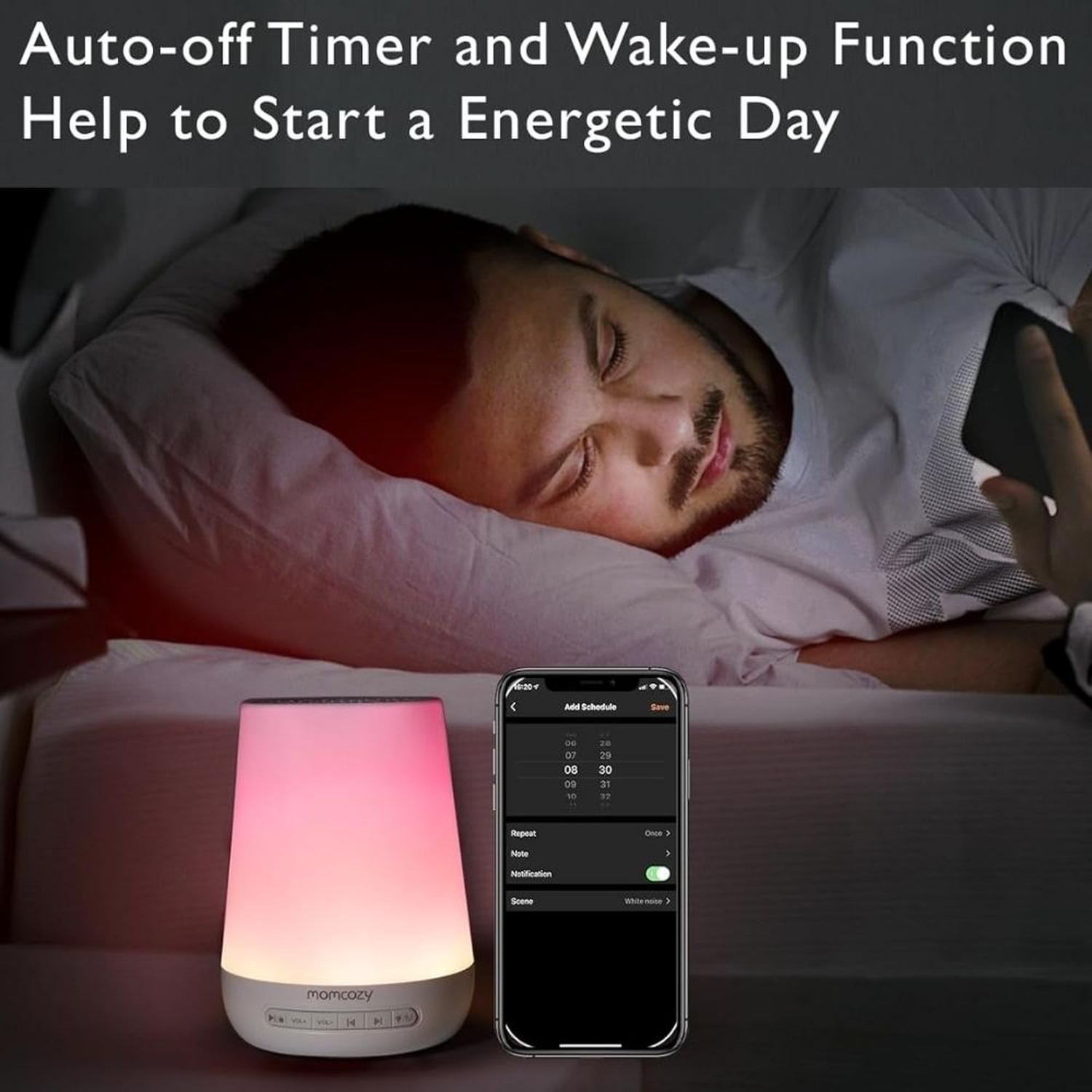 MÁQUINA DE SONIDOS Y RUIDO BLANCO MOMCOZY CON LUZ DE NOCHE ENTRENADOR DE SUEÑO Y CONTROL REMOTO - 8