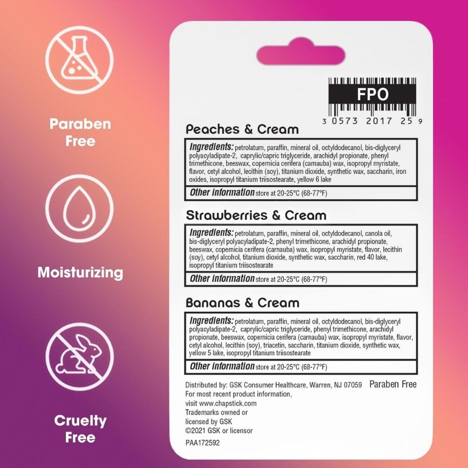 BÁLSAMO LABIAL CHAPSTICK FRUIT Y CREAM - PACKX3 - 2