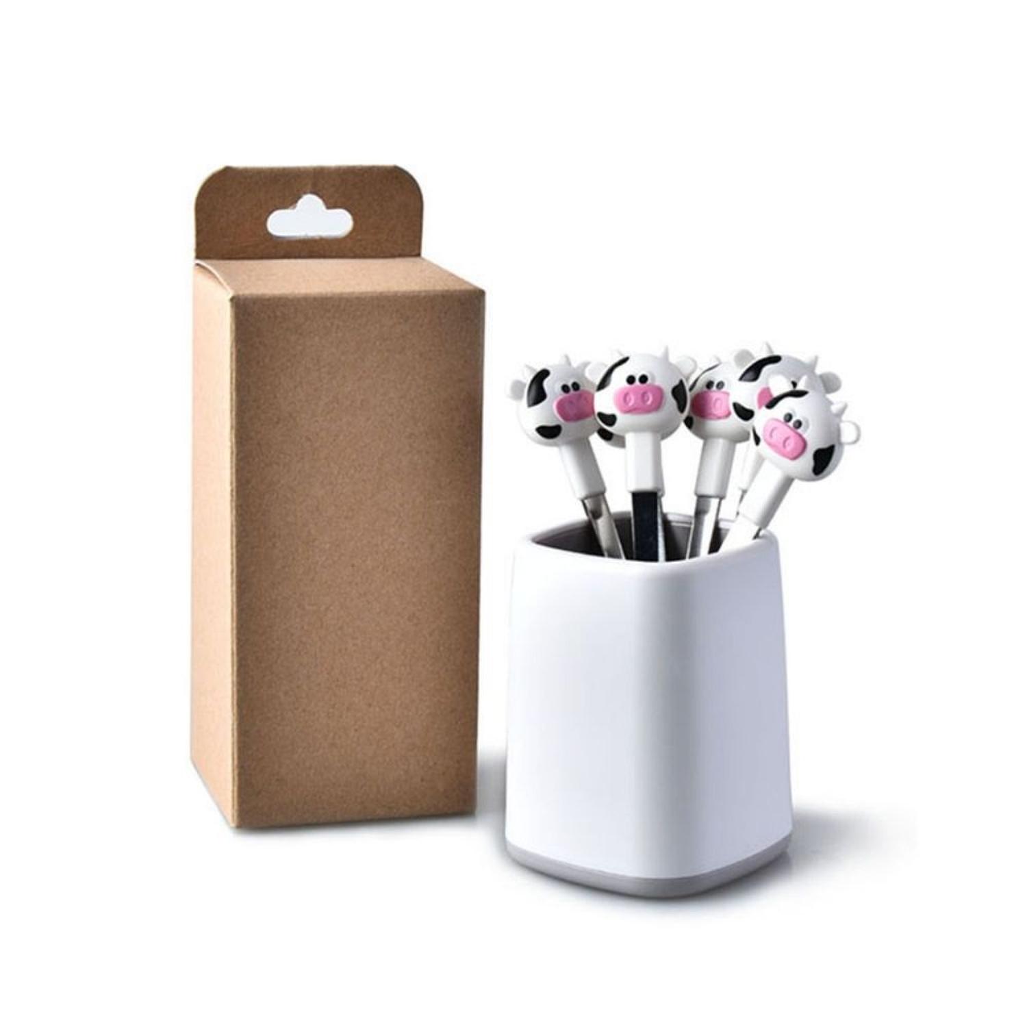 SETX2 JUEGO DE MINI TENEDORES DE ACERO INOX EN FORMA DE VACA CON CASE - 2