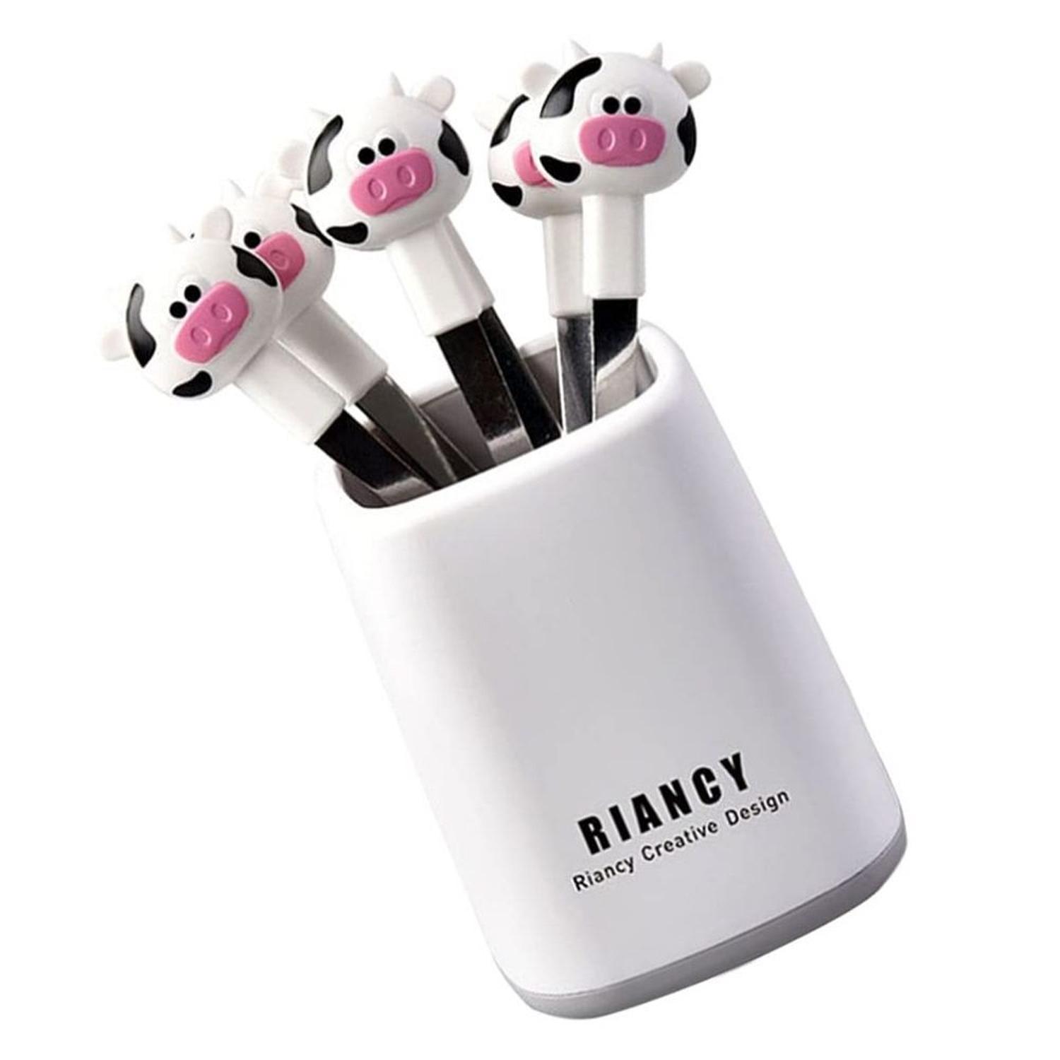 SETX2 JUEGO DE MINI TENEDORES DE ACERO INOX EN FORMA DE VACA CON CASE - 3
