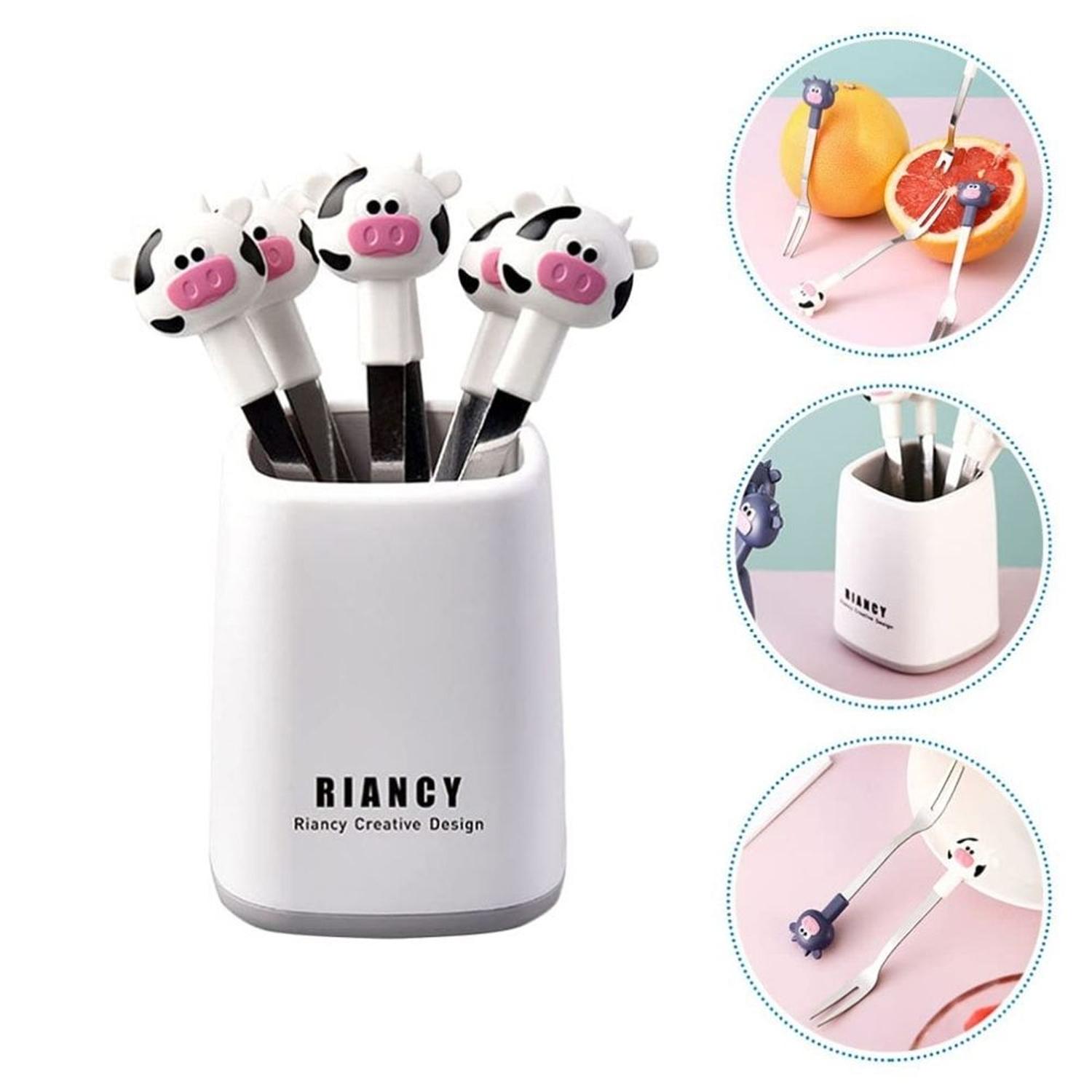 SETX2 JUEGO DE MINI TENEDORES DE ACERO INOX EN FORMA DE VACA CON CASE - 4