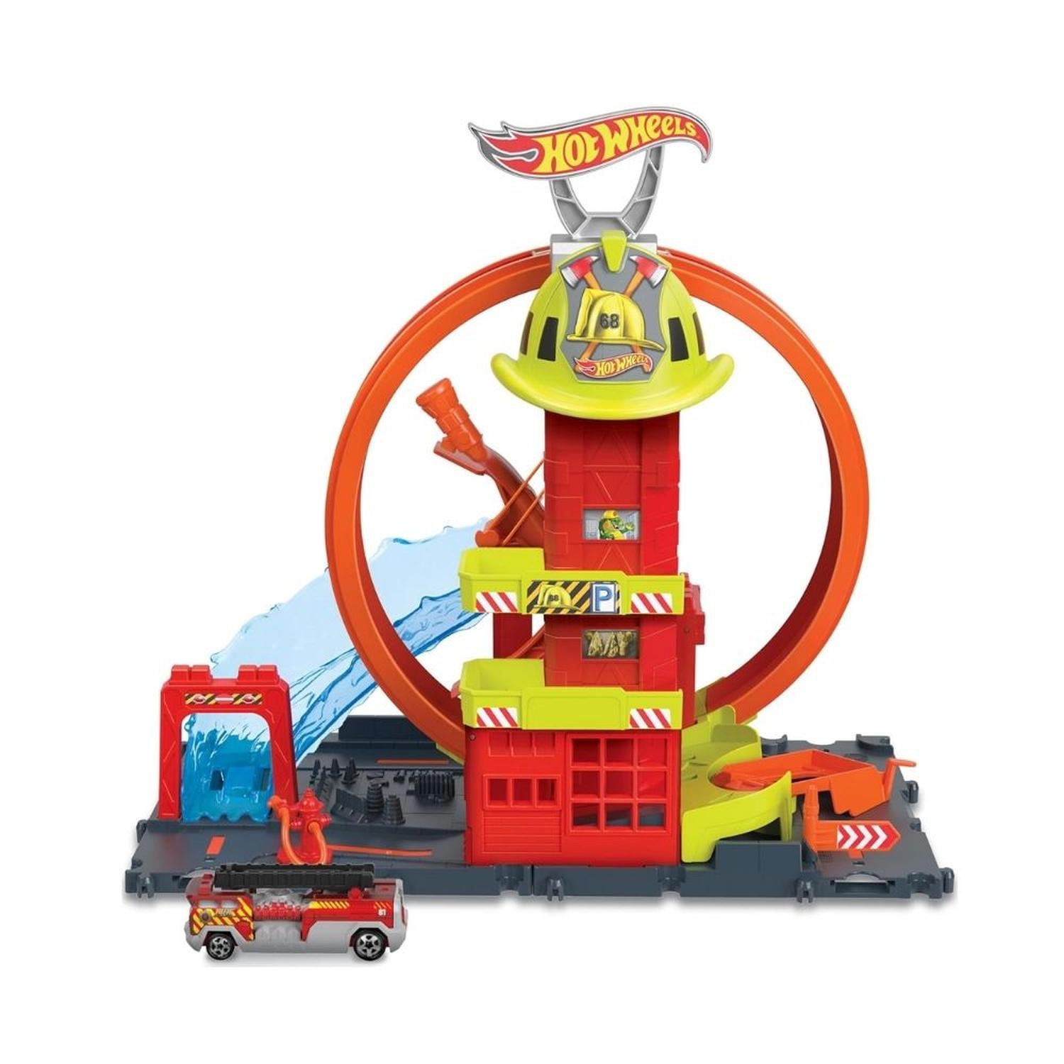 PISTA DE CARRERAS HOT WHEELS CITY SUPER LOOP Y 1 CAMIÓN DE BOMBEROS - 1