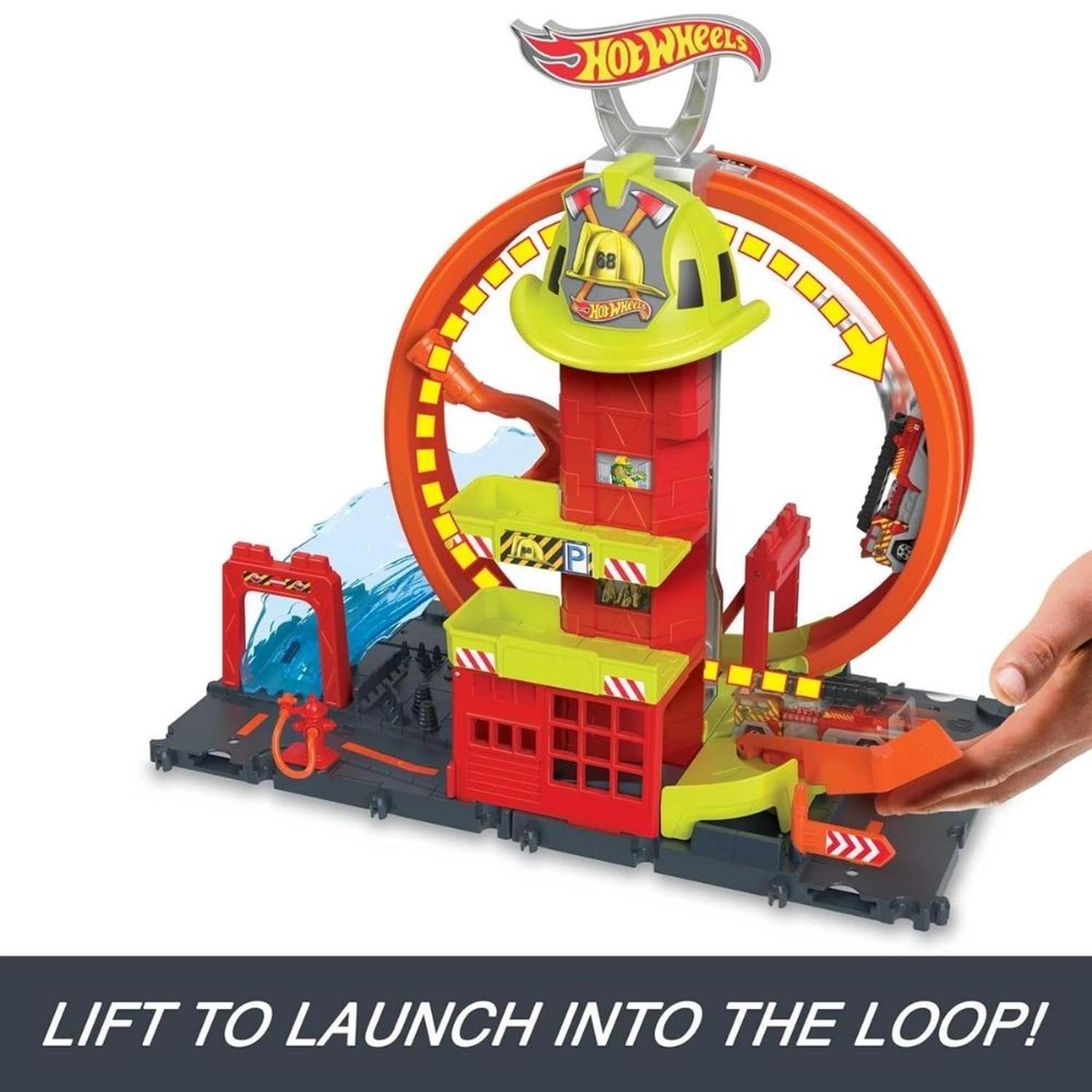PISTA DE CARRERAS HOT WHEELS CITY SUPER LOOP Y 1 CAMIÓN DE BOMBEROS - 3