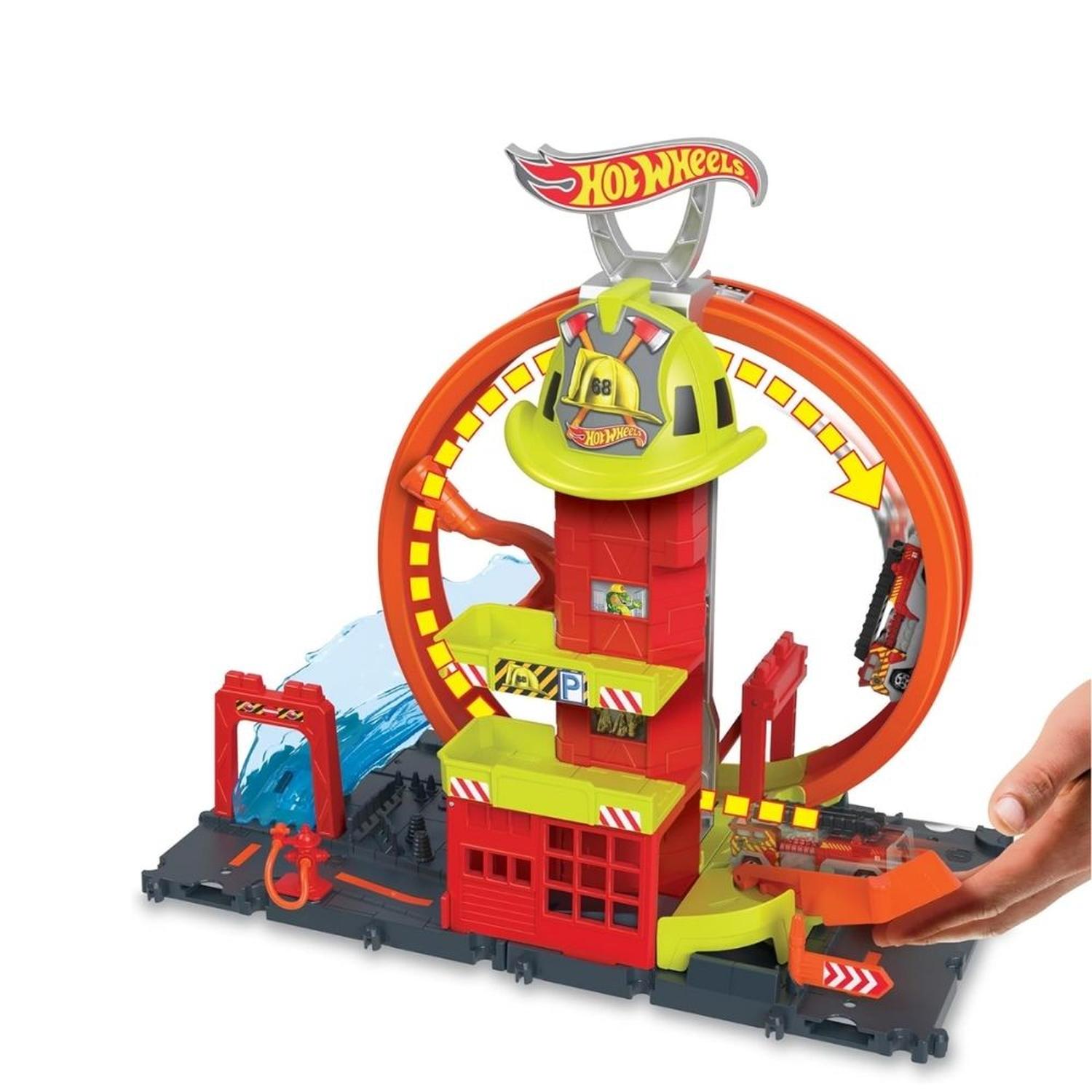 PISTA DE CARRERAS HOT WHEELS CITY SUPER LOOP Y 1 CAMIÓN DE BOMBEROS - 4