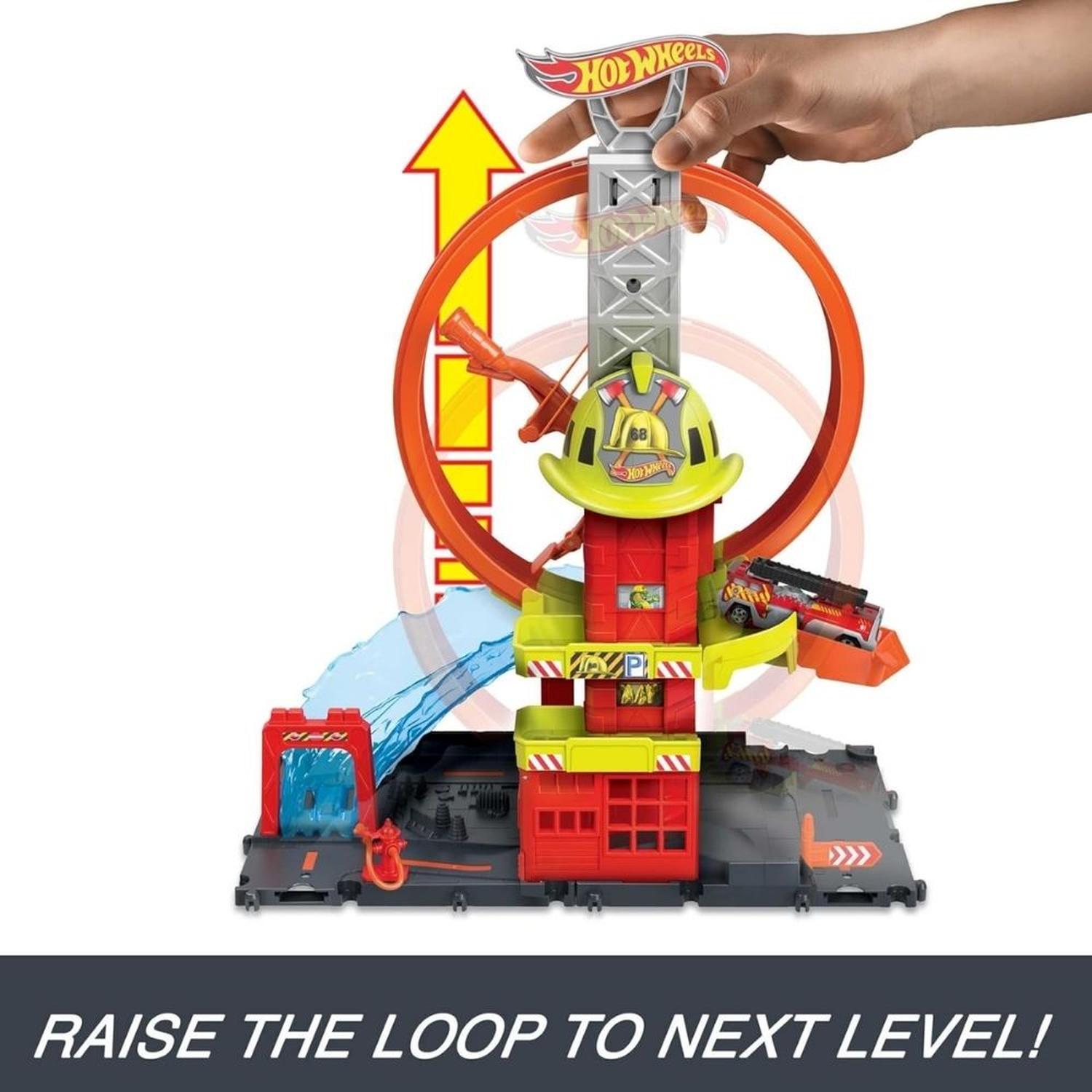 PISTA DE CARRERAS HOT WHEELS CITY SUPER LOOP Y 1 CAMIÓN DE BOMBEROS - 5