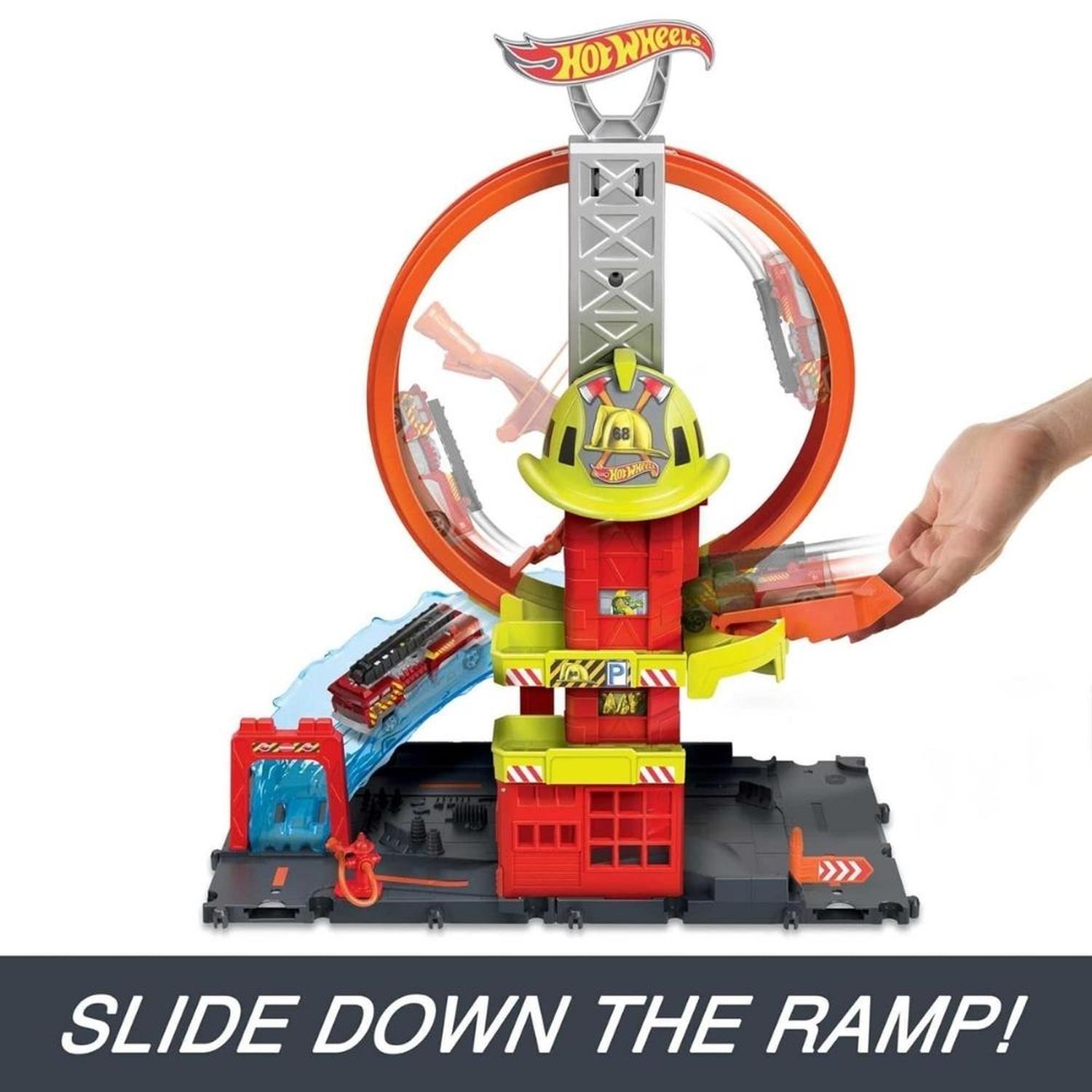 PISTA DE CARRERAS HOT WHEELS CITY SUPER LOOP Y 1 CAMIÓN DE BOMBEROS - 6