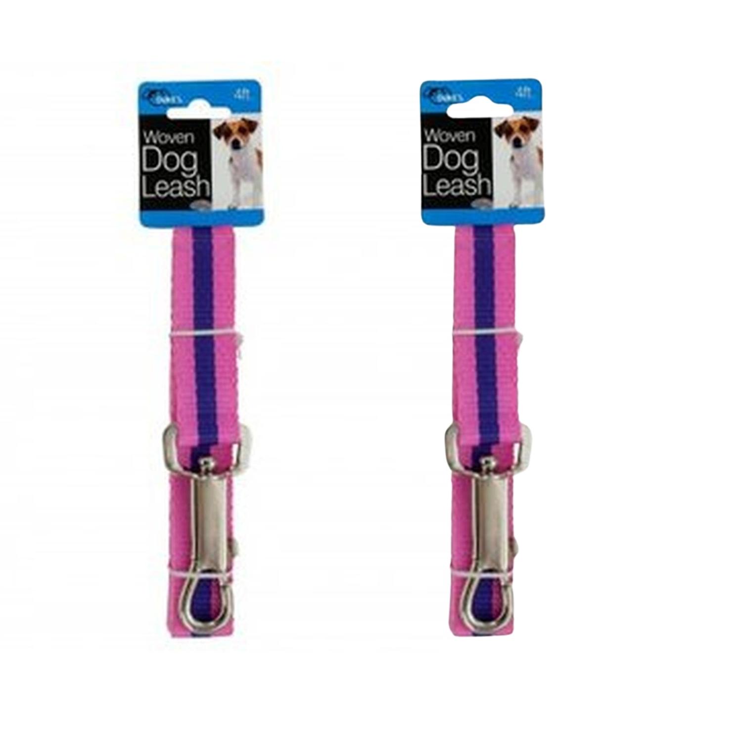PACKX2 CORREA PARA PERRO DE NYLON TEJIDA ROSADA ROSA CON RAYAS MORADAS - 1