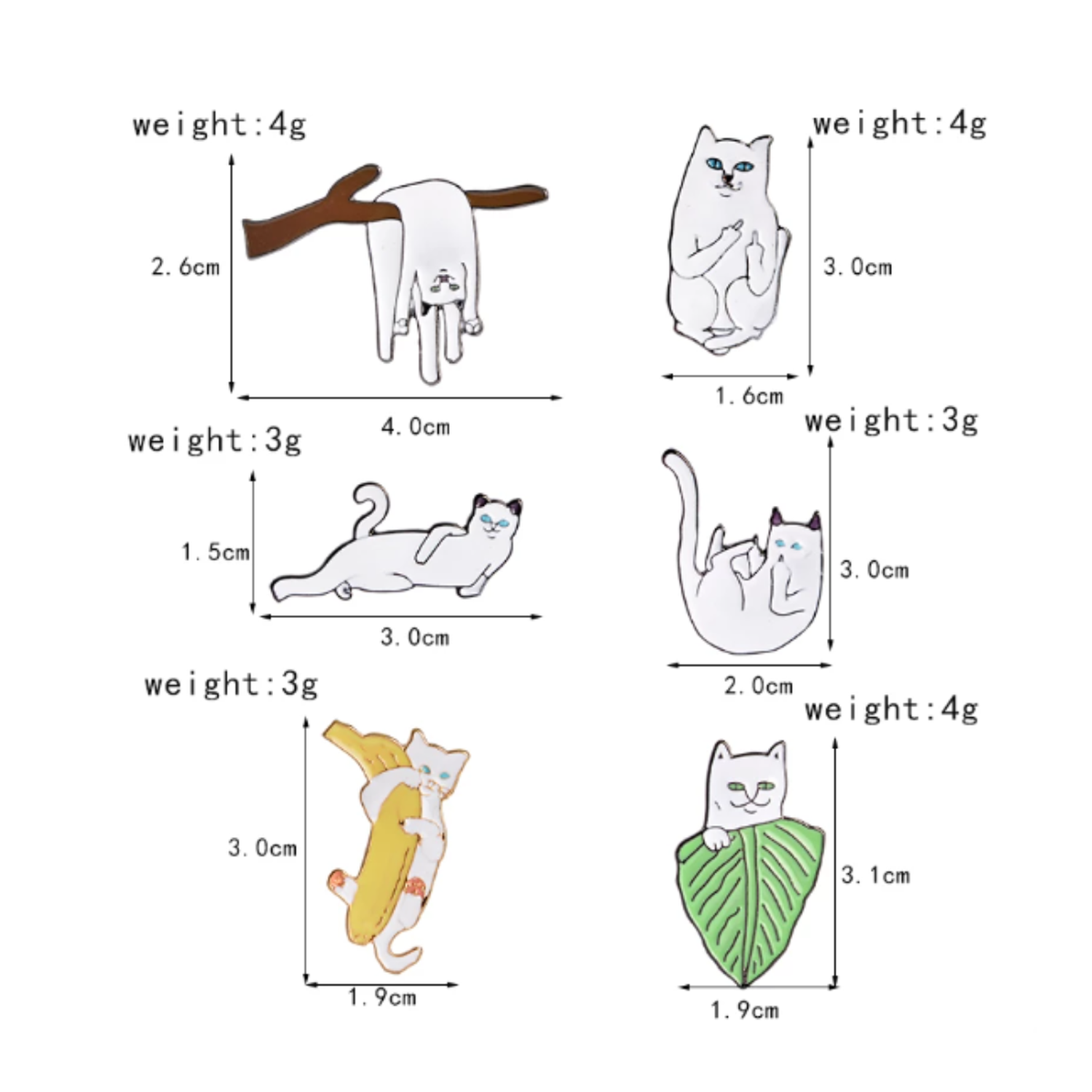 PACKX6 PINES DE METAL GATOS BLANCOS - 2