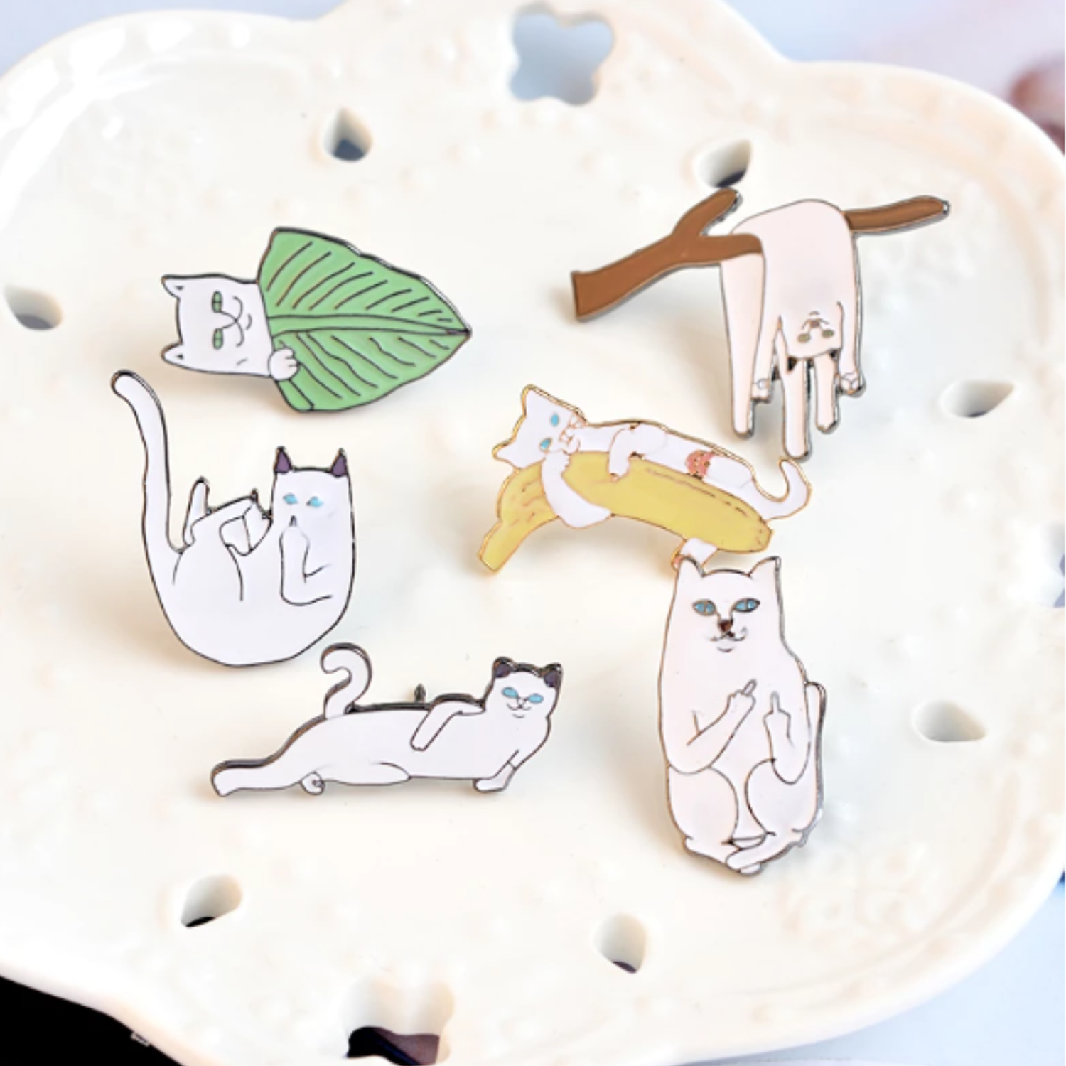 PACKX6 PINES DE METAL GATOS BLANCOS - 4