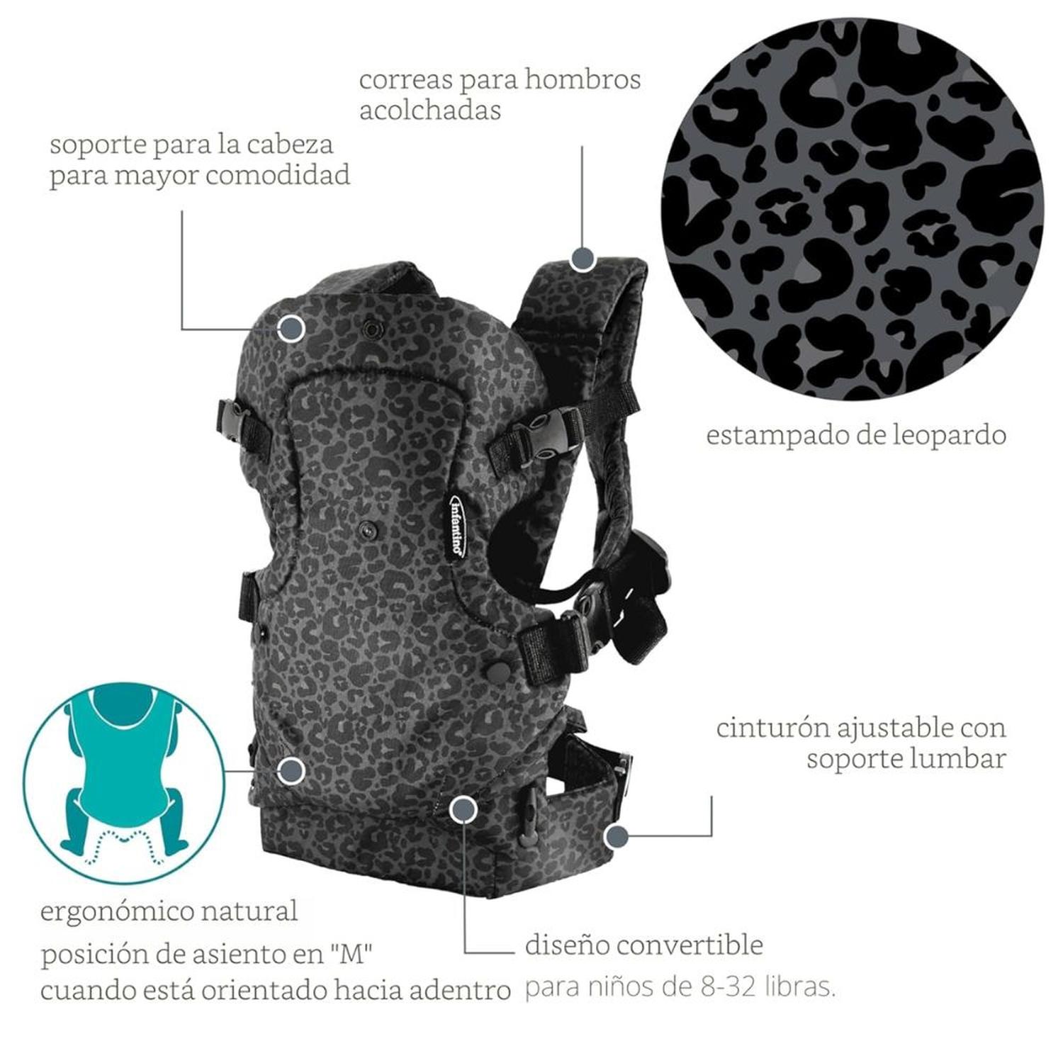 PORTABEBES CONVERTIBLE 4 EN 1 INFANTINO FLIP LUXE - GRAY LEOPARD - 5