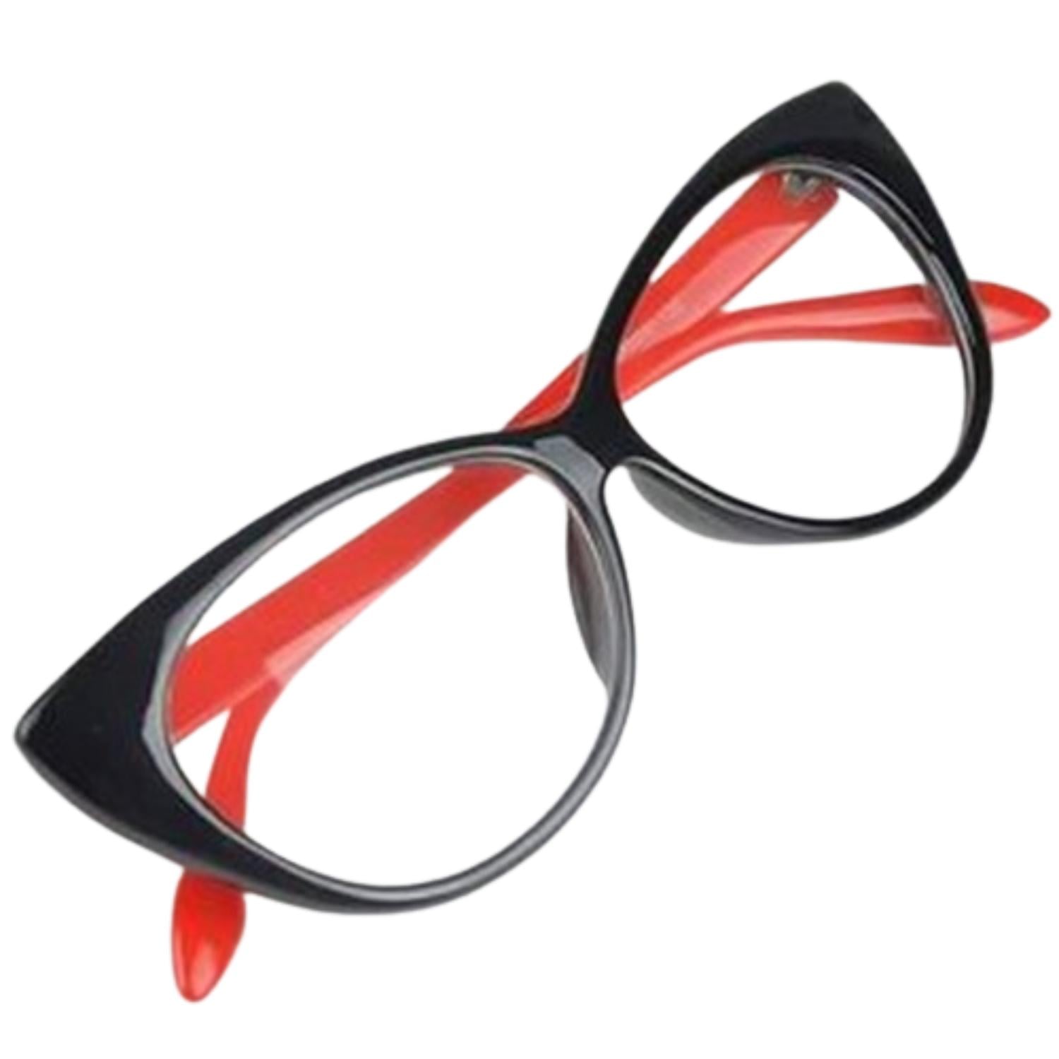 MONTURAS LENTES CAT EYE NEGRO BRILLANTE CON ROJO TAMAÑO TALLA ÚNICA - 1