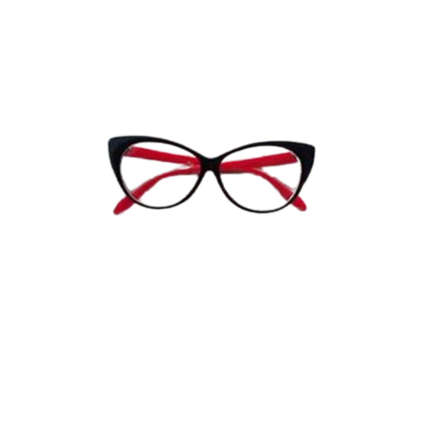 MONTURAS LENTES CAT EYE NEGRO BRILLANTE CON ROJO TAMAÑO TALLA ÚNICA - 2