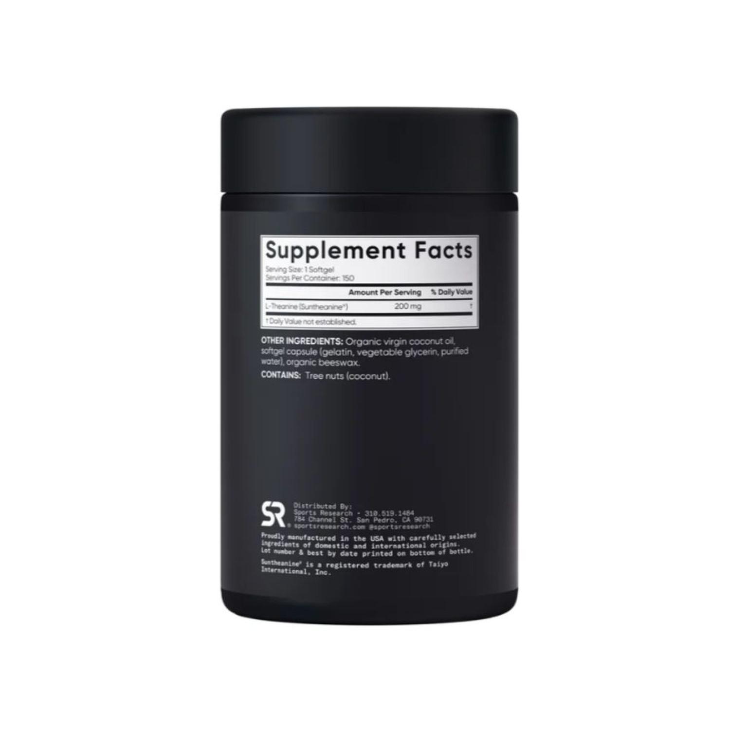 SUPLEMENTO DE L-TEANINA SUNTHEANINE 200 MG SPORTS RESEARCH - 150 CÁPSULAS BLANDAS NEGRO - 3