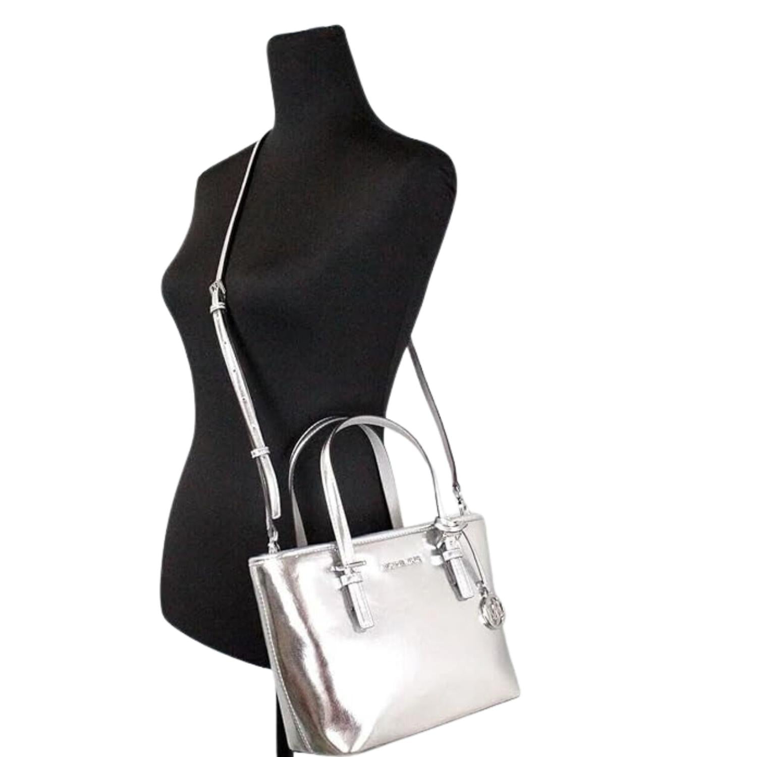 CARTERA DOBLE ASA MICHAEL KORS XS METALLIC TOP-ZIP TOTE BAG - PLATEADO TAMAÑO TALLA ÚNICA - 5