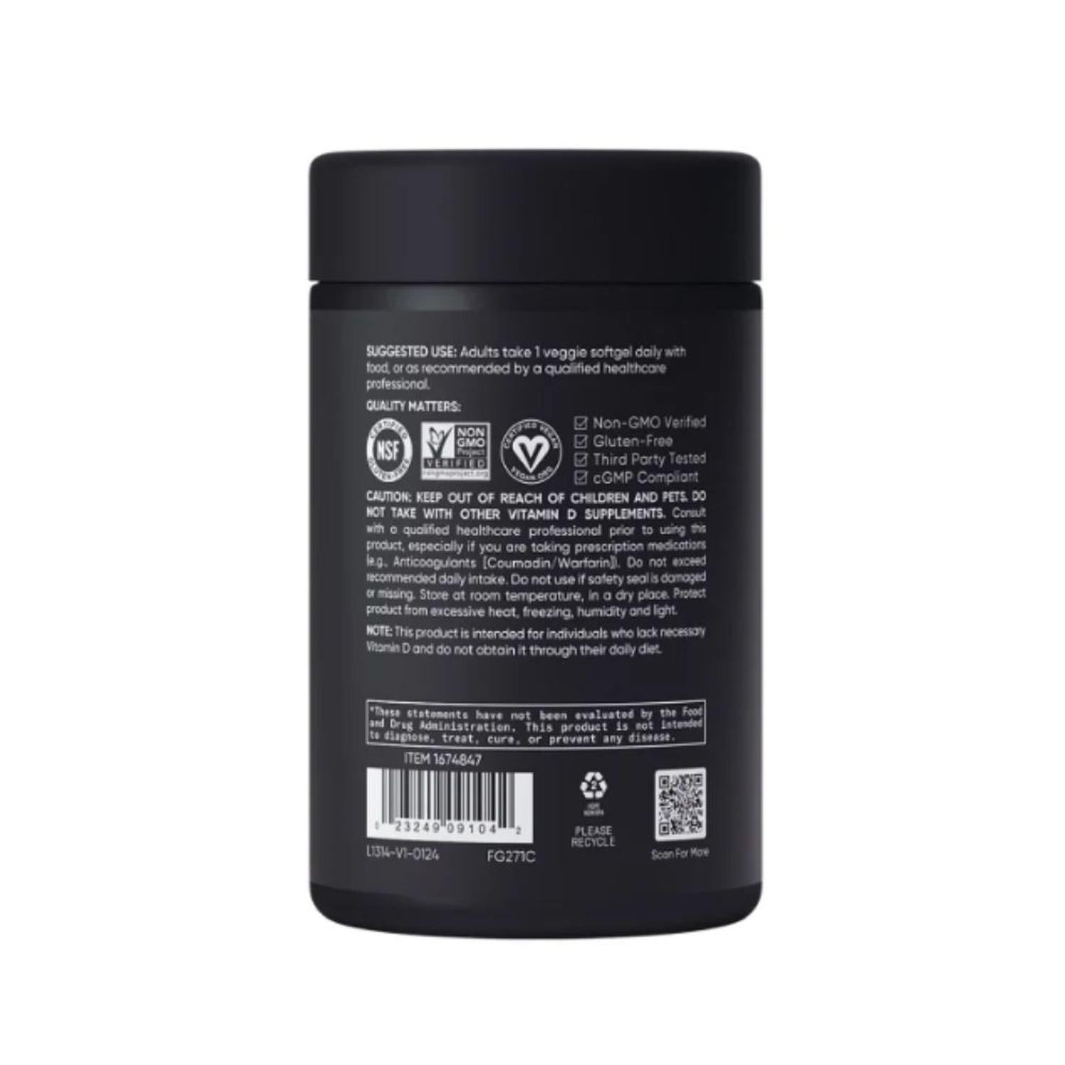 VITAMINA D3 + K2 SPORTS RESEARCH - 160 CÁPSULAS BLANDAS VEGETALES NEGRO - 3