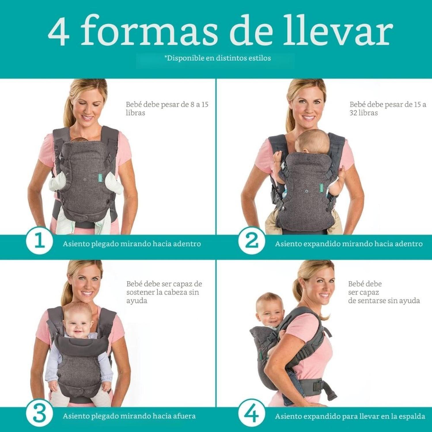 PORTABEBES CONVERTIBLE 4 EN 1 INFANTINO FLIP LUXE - GRIS - 4
