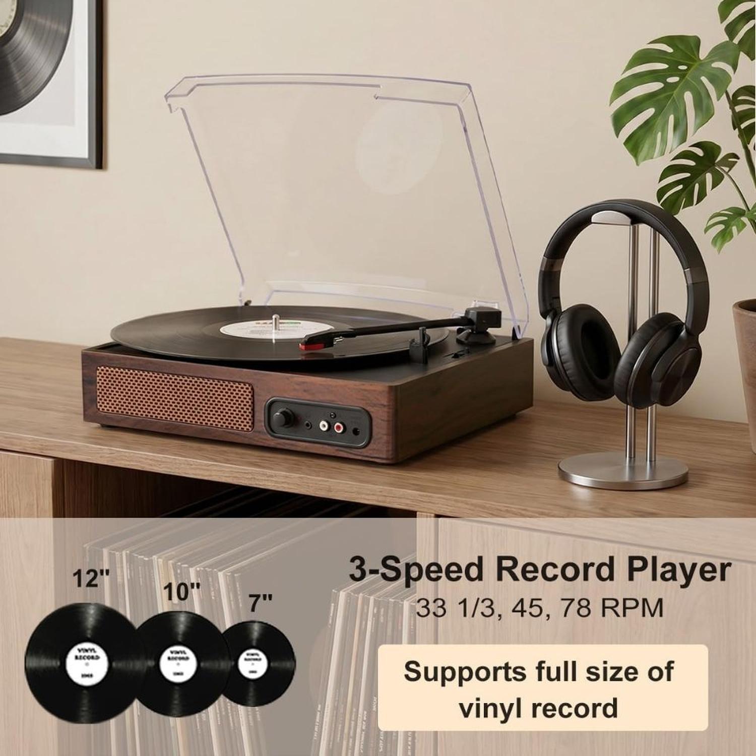 TOCADISCOS DE VINILO CON PLATO GIRATORIO DE TRANSMISIÓN POR CORREA Y 2 ALTAVOCES INTEGRADOS - 3