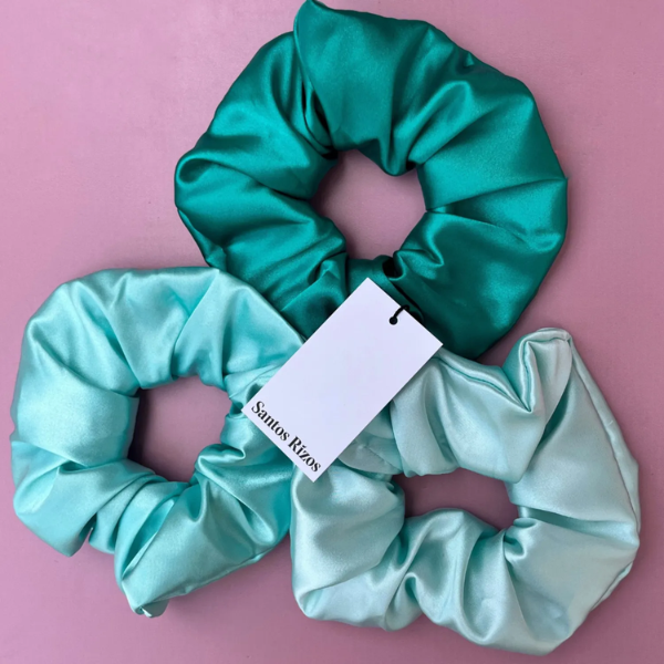 SCRUNCHIES DE SATIN - 03 UNIDADES AQUA - 1