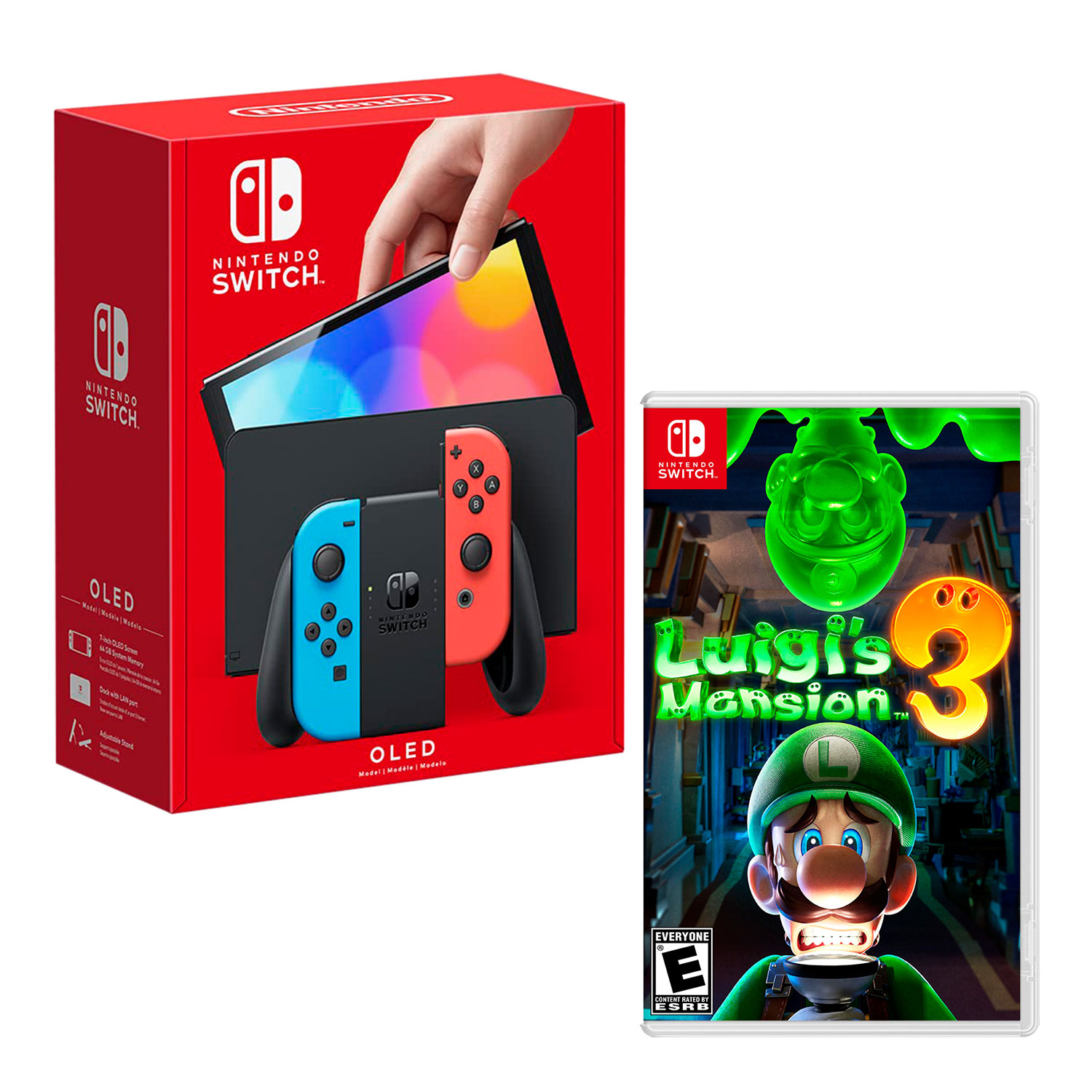CONSOLA NINTENDO SWITCH MODELO OLED NEON + LUIGIS MANSION 3 - 1