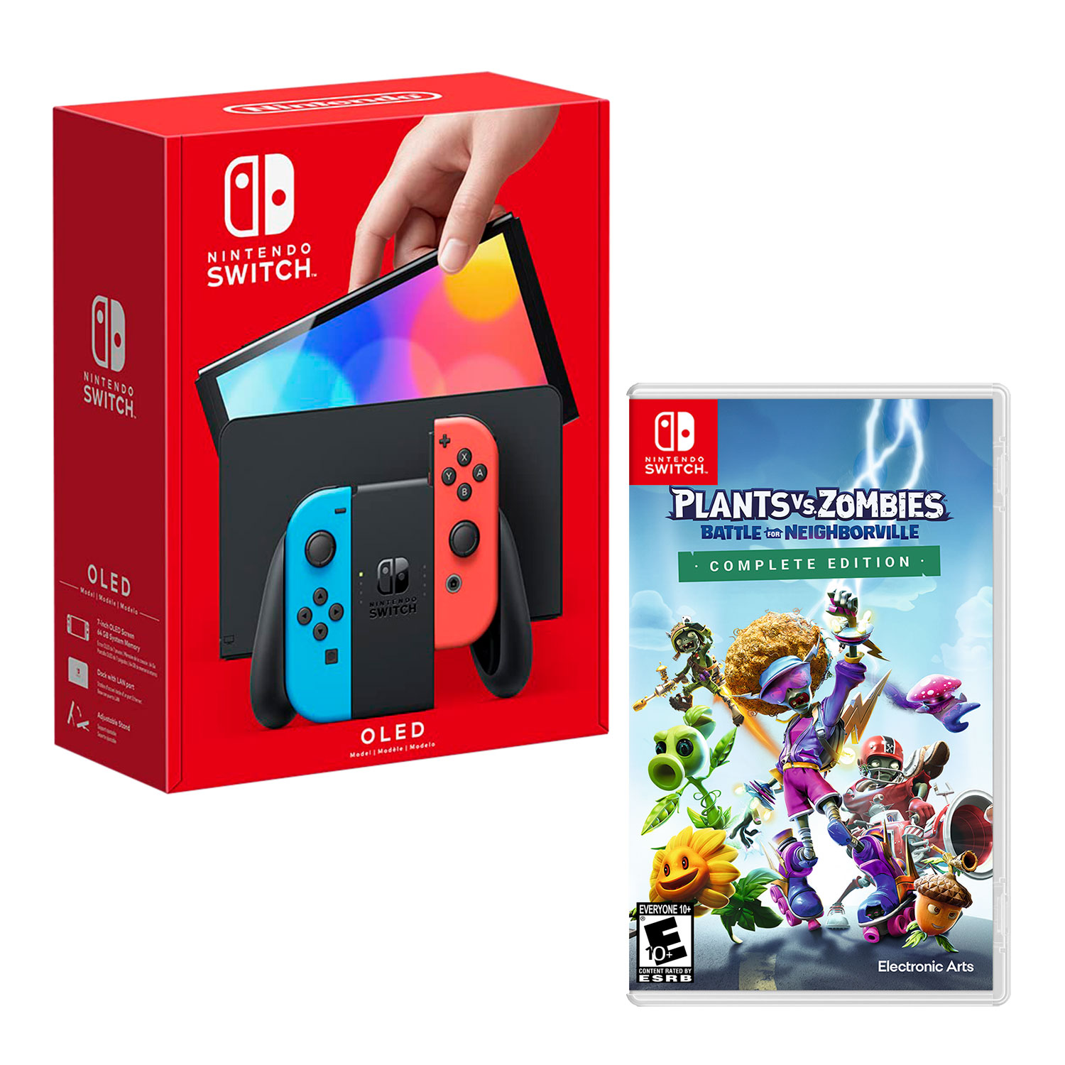 CONSOLA NINTENDO SWITCH MODELO OLED NEON + PLANTS VS ZOMBIES NEIGHBORVILLE - 1