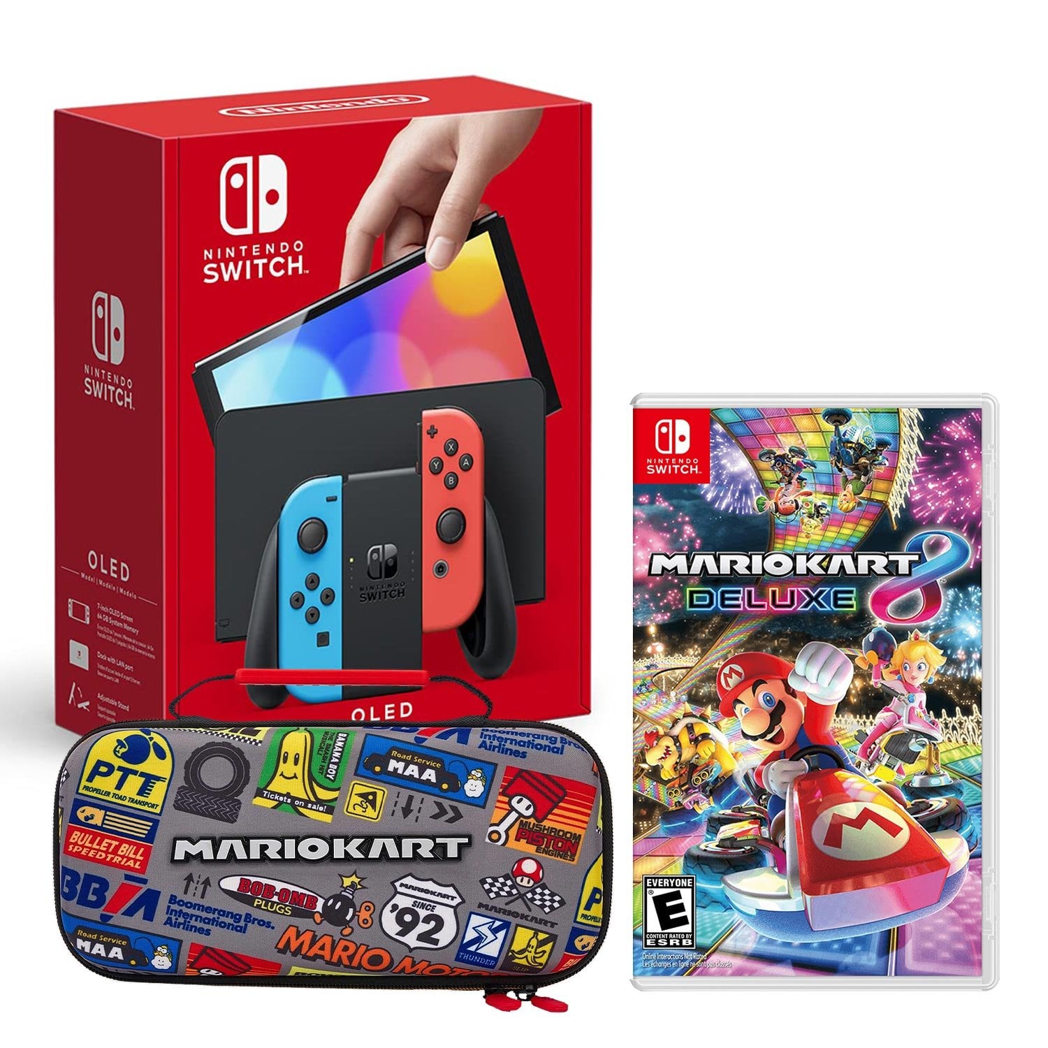CONSOLA NINTENDO SWITCH MODELO OLED NEON + MARIO KART 8 + ESTUCHE MARIO KART - 1