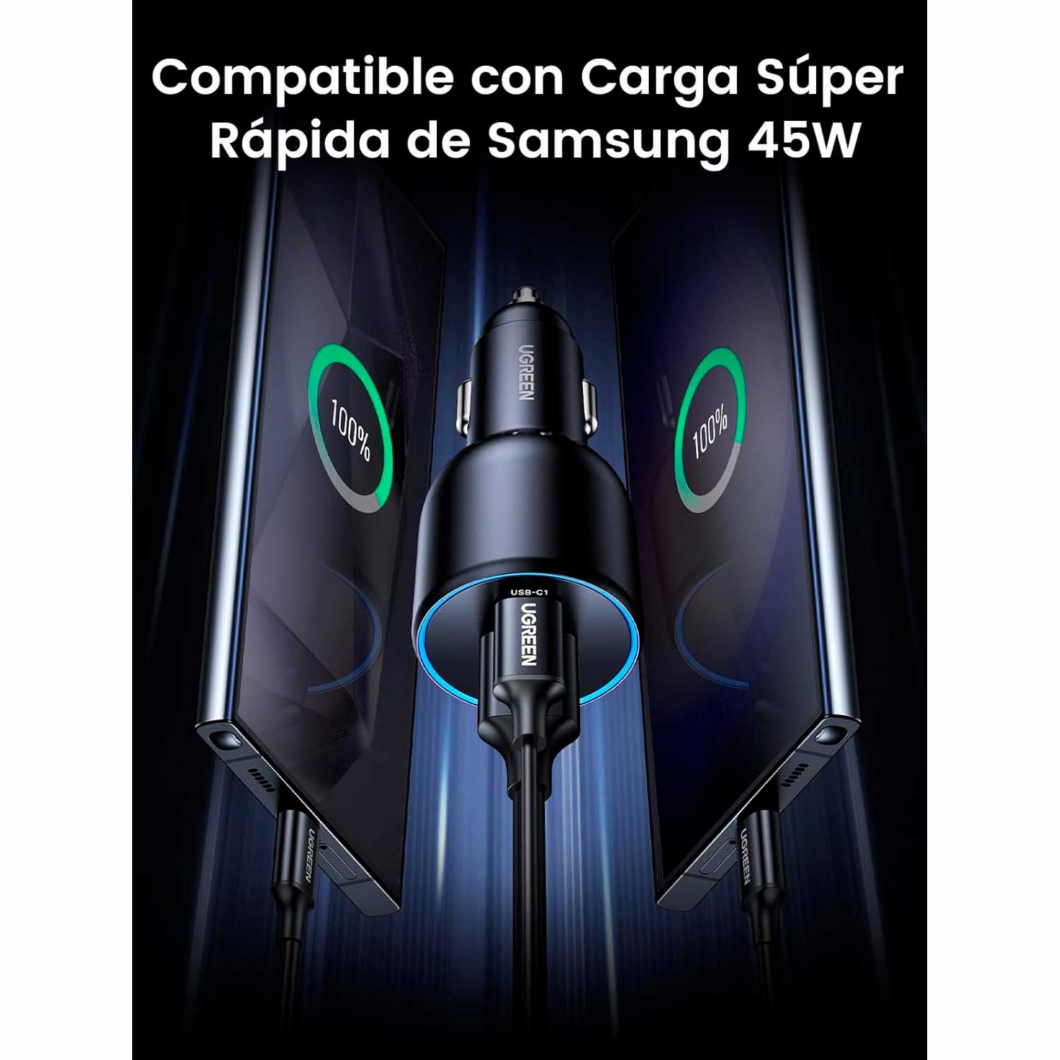 CARGADOR PARA AUTO UGREEN 130W 2 USB-C 1 USB-A EC705 35025 - 3