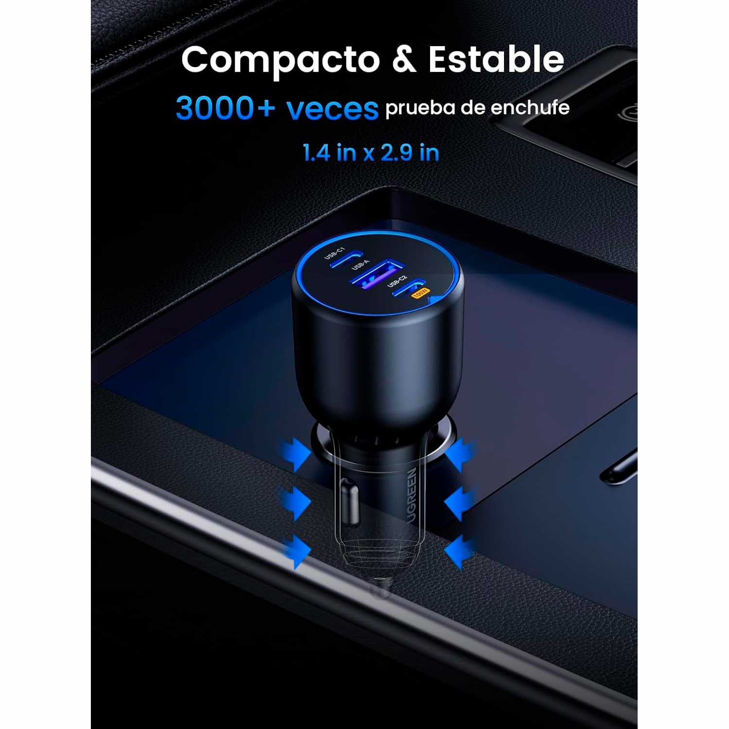 CARGADOR PARA AUTO UGREEN 130W 2 USB-C 1 USB-A EC705 35025 - 4