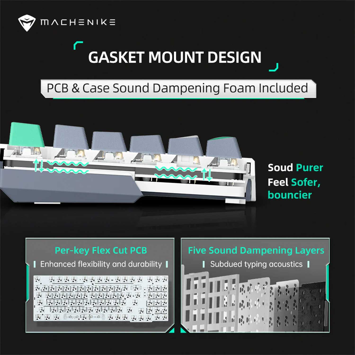 TECLADO GAMER MACHENIKE K500 PRO-B94 RGB TRI-MODO BT SP MECHANICAL GRAY - 3
