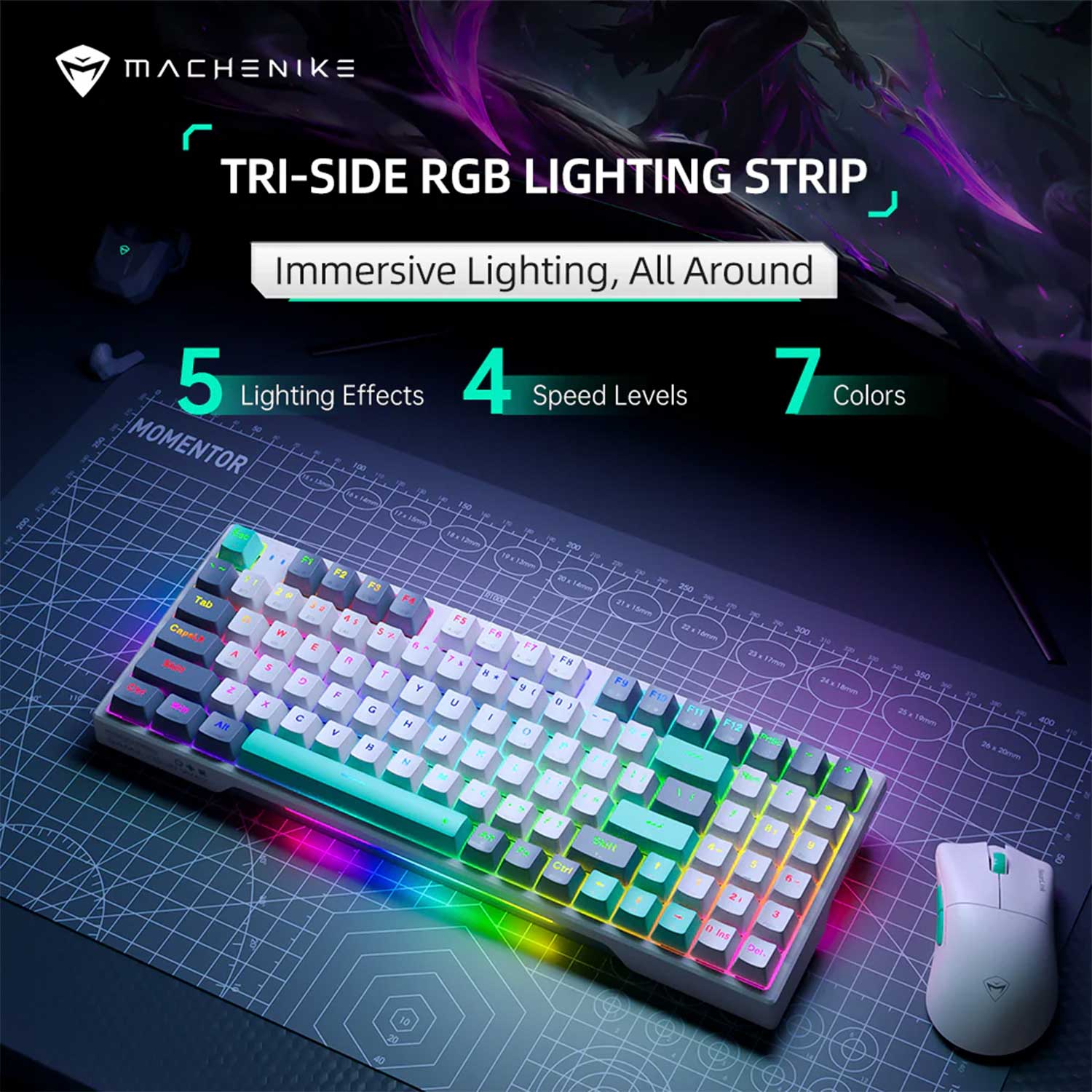 TECLADO GAMER MACHENIKE K500 PRO-B94 RGB TRI-MODO BT SP MECHANICAL GRAY - 4