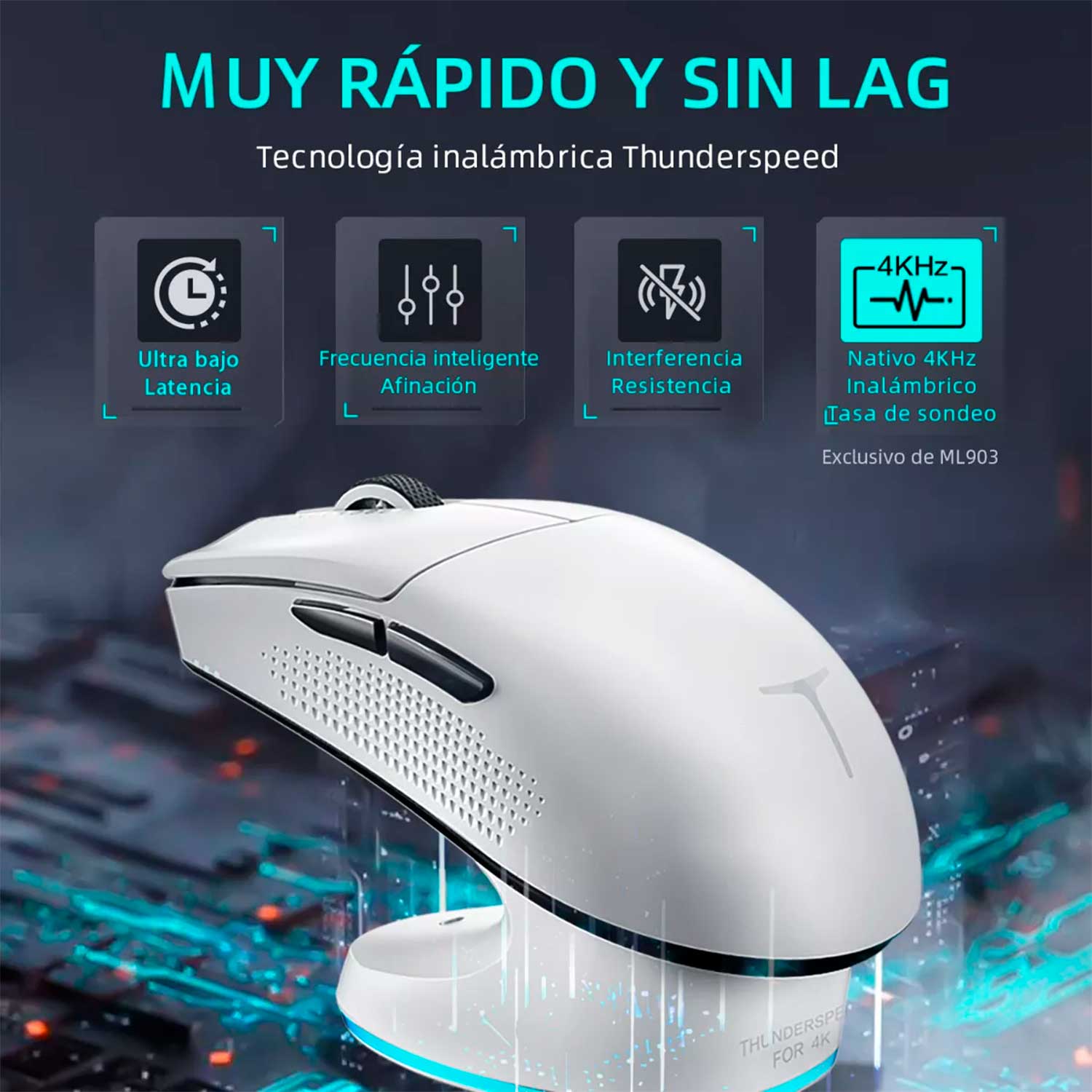 MOUSE GAMER THUNDEROBOT ML903 MINI INALAMBRICO BT/NEARLINK 30K DPI BLANCO - 5